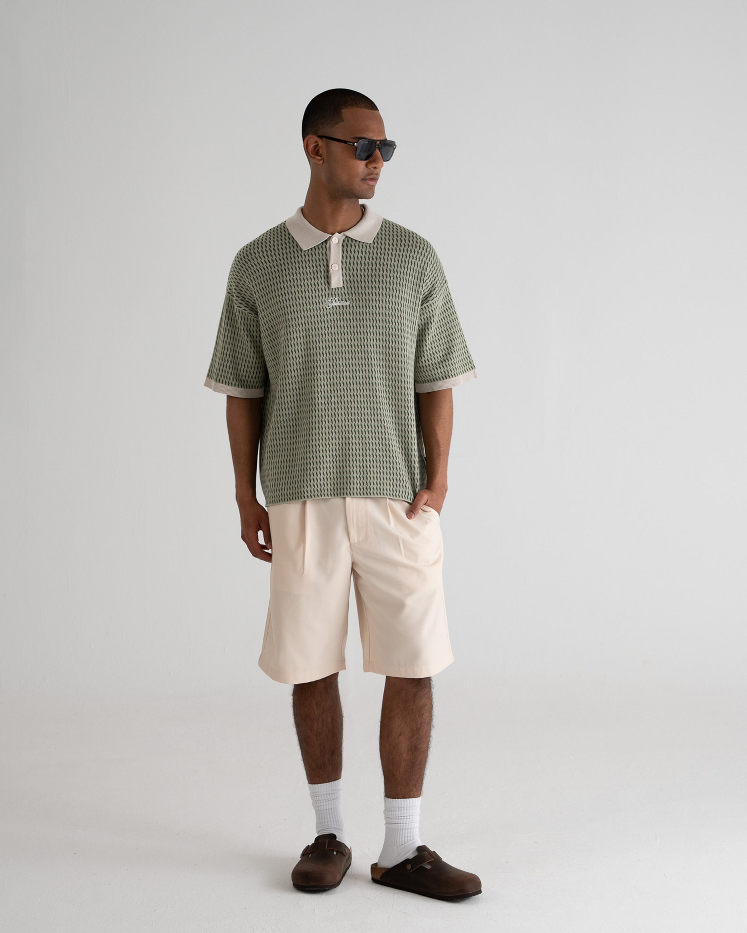 Abstract Knitted Polo Green