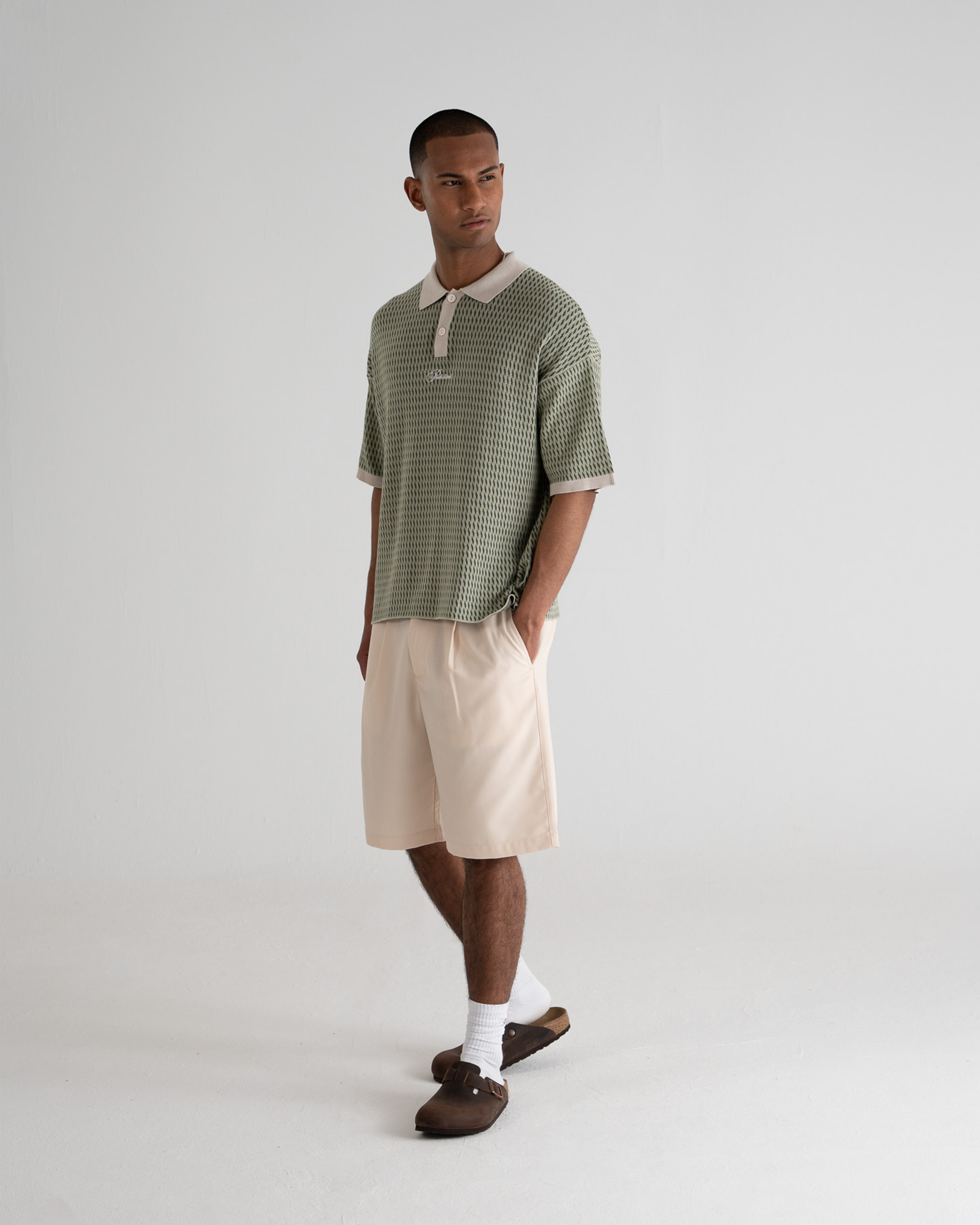 Abstract Knitted Polo Green