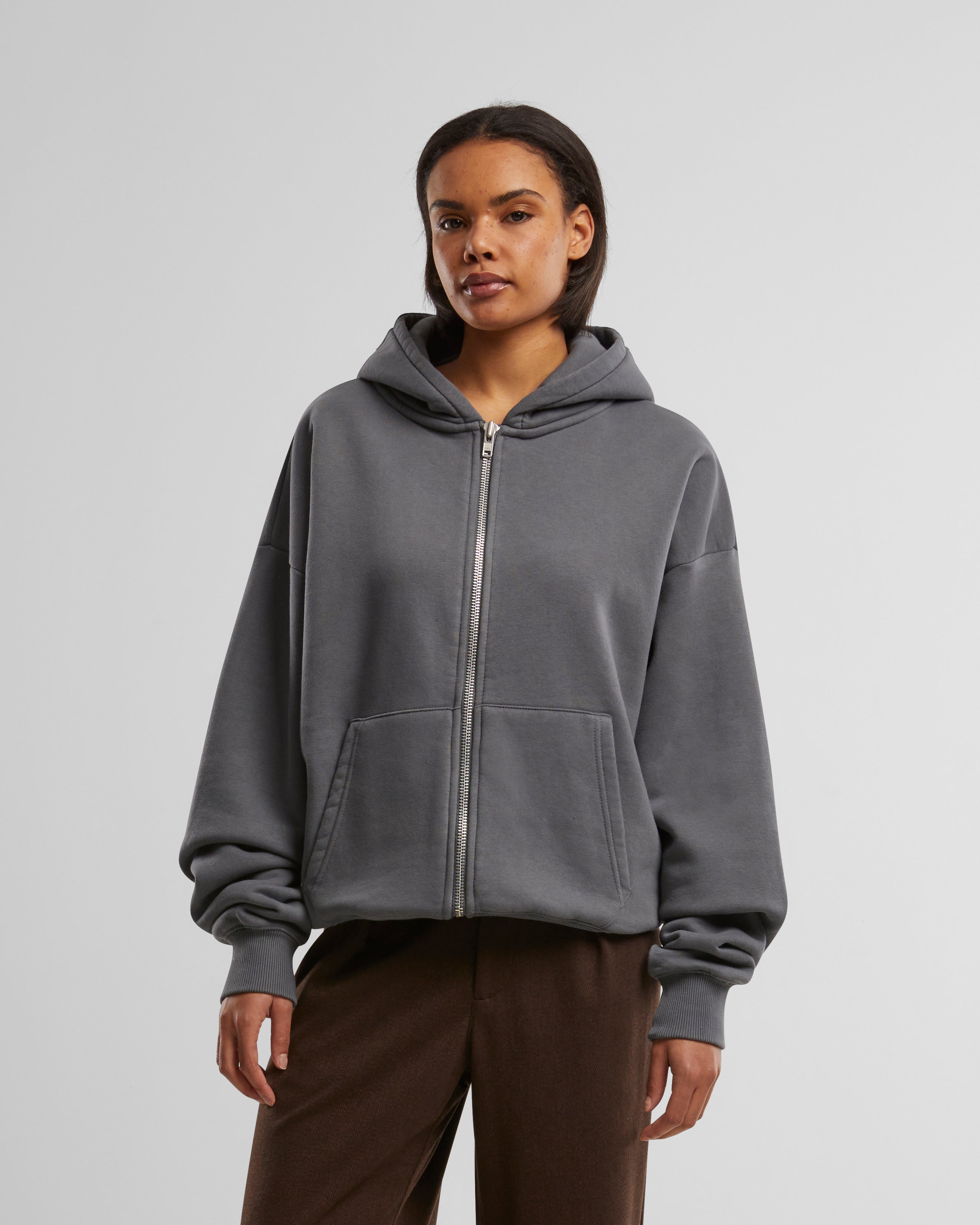 Oversized Zip Hoodie Grey (Stone Washed)