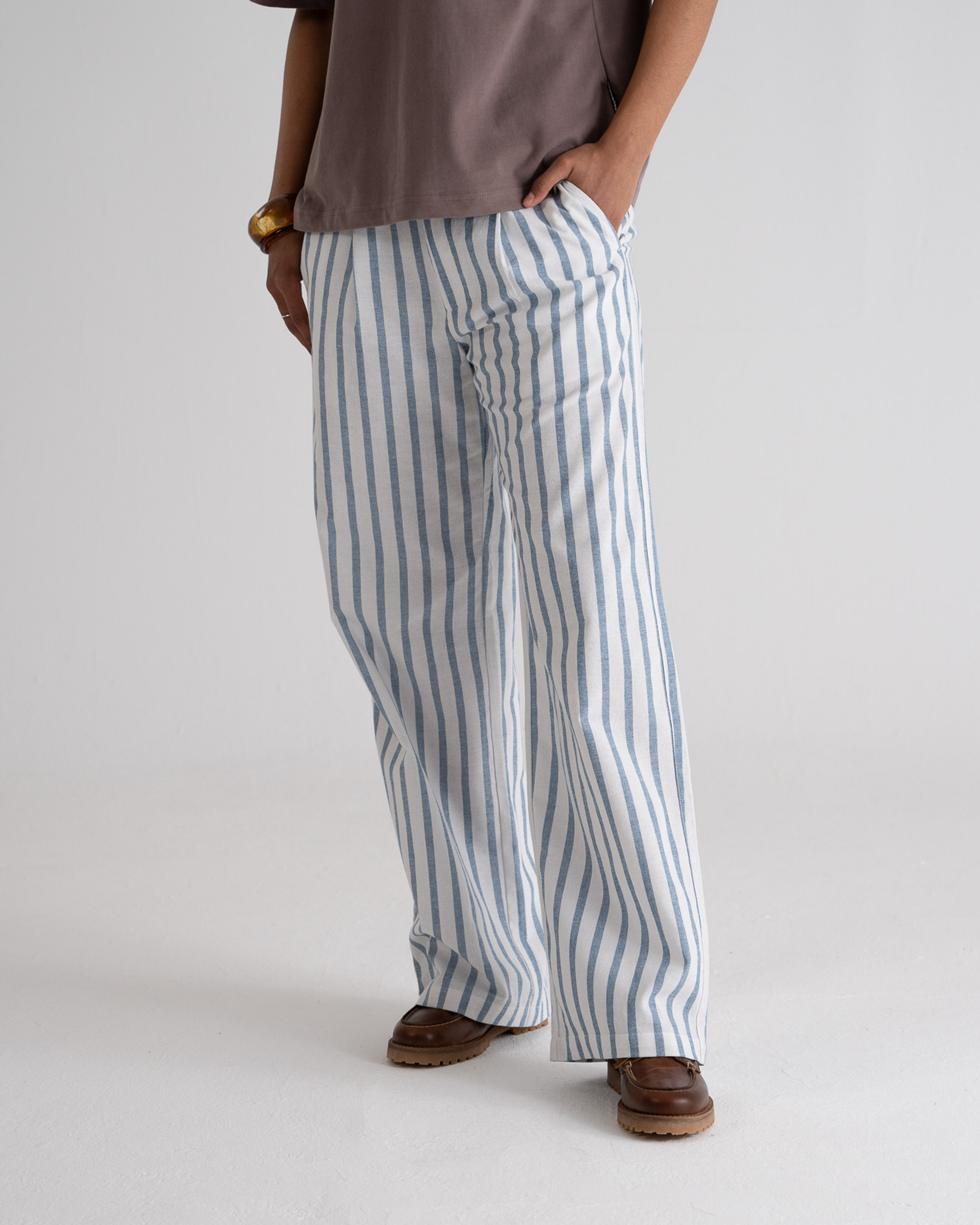 Striped Linen Pants Blue