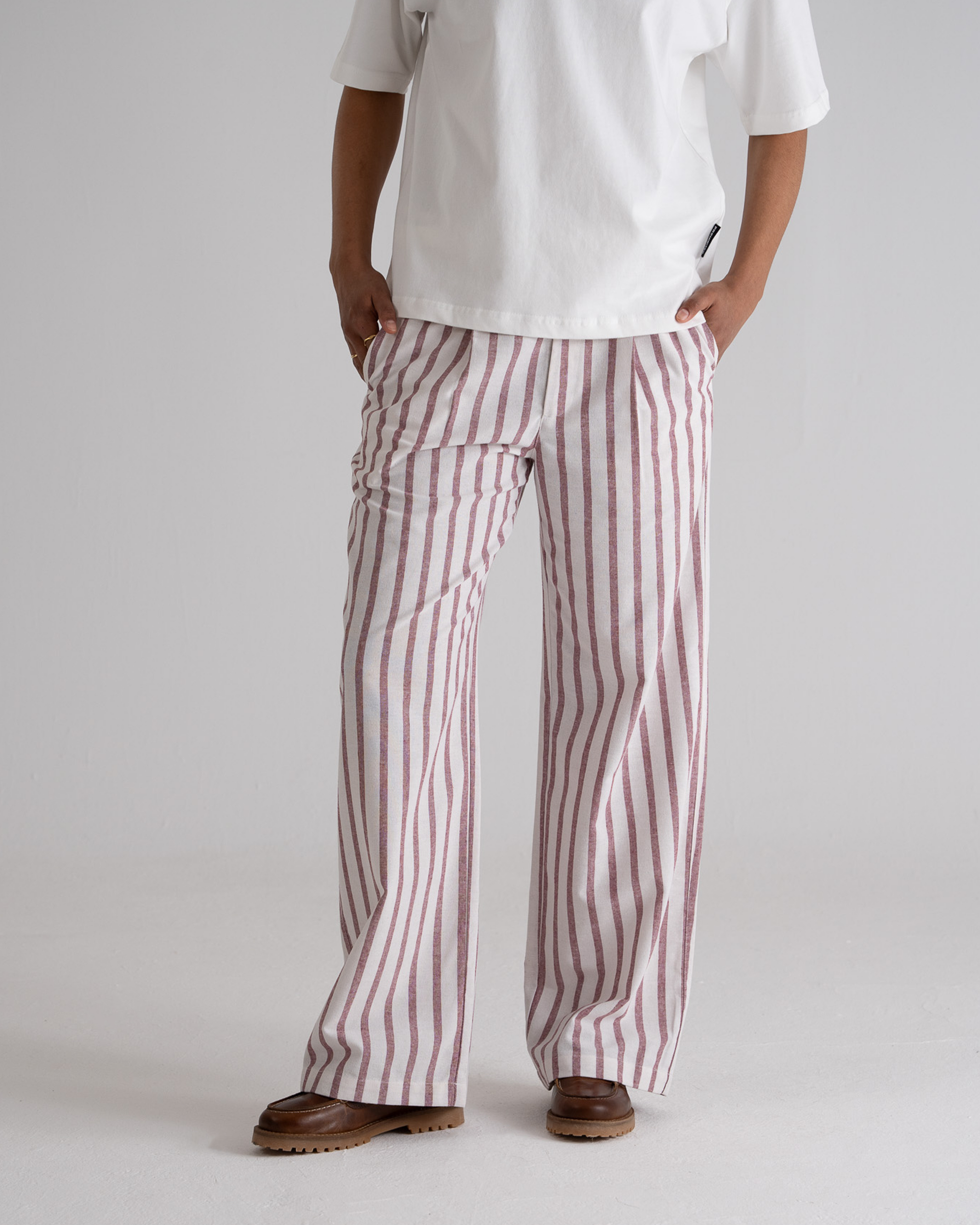 Striped Linen Pants Red