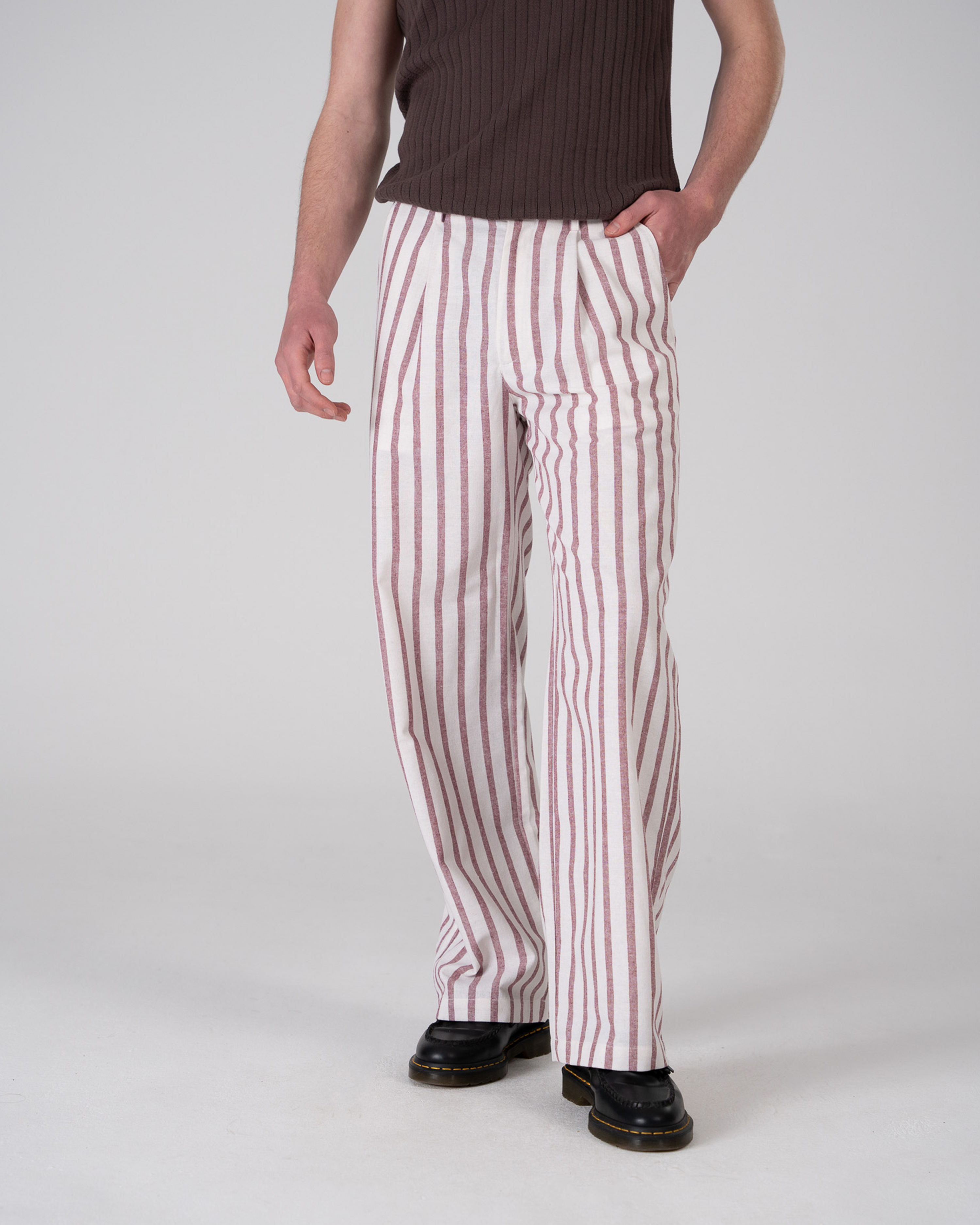 Striped Linen Pants Red