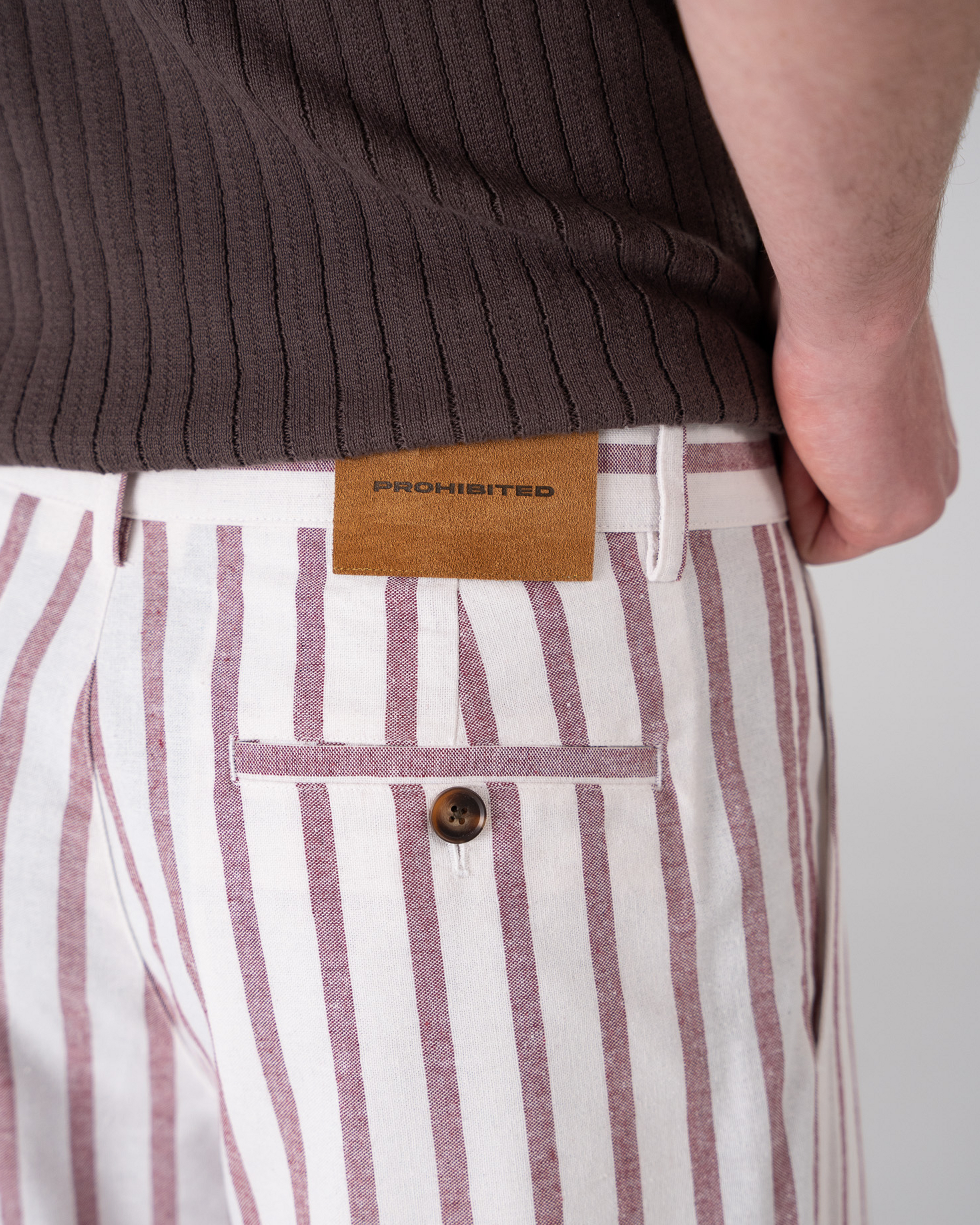 Striped Linen Pants Red