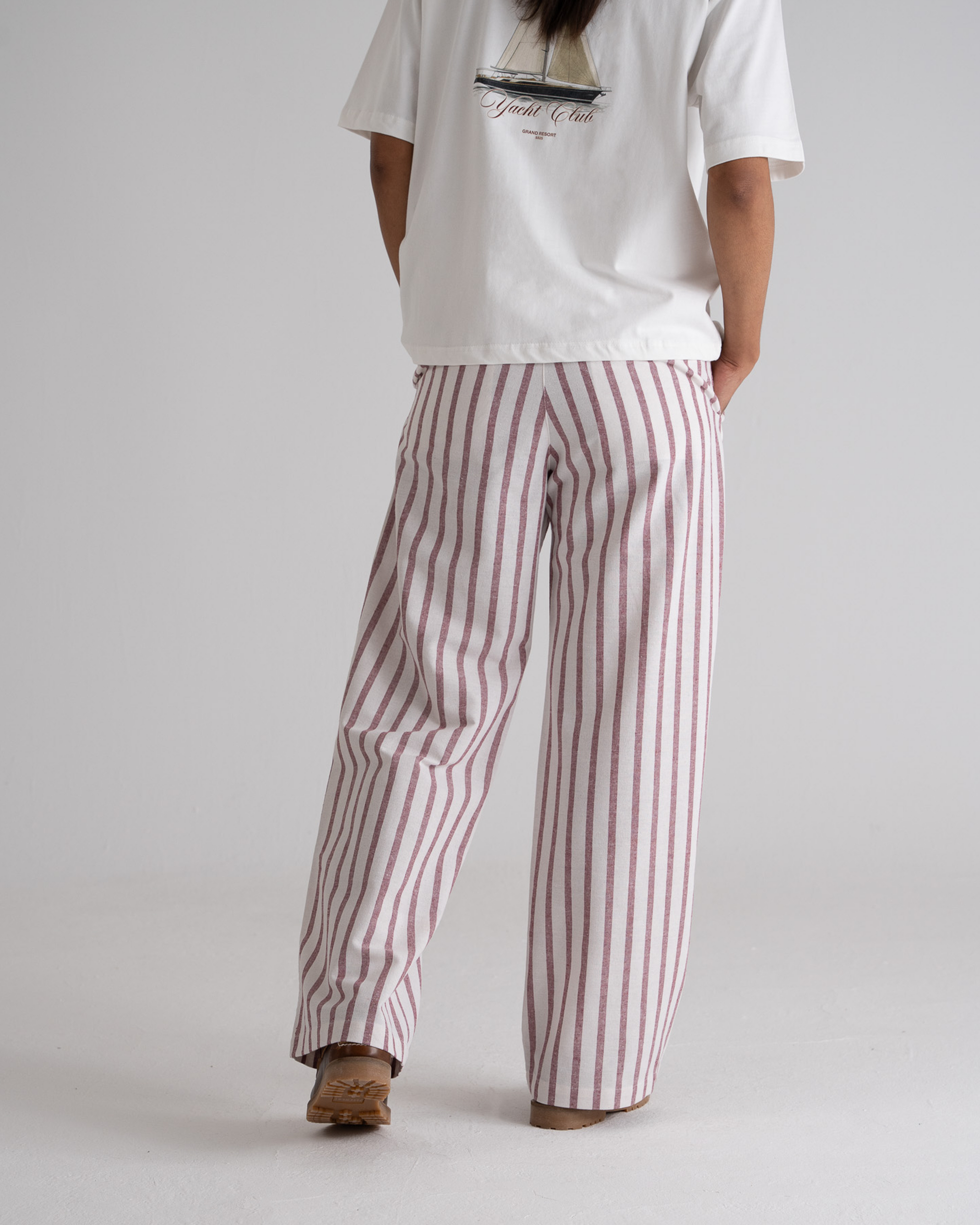 Striped Linen Pants Red