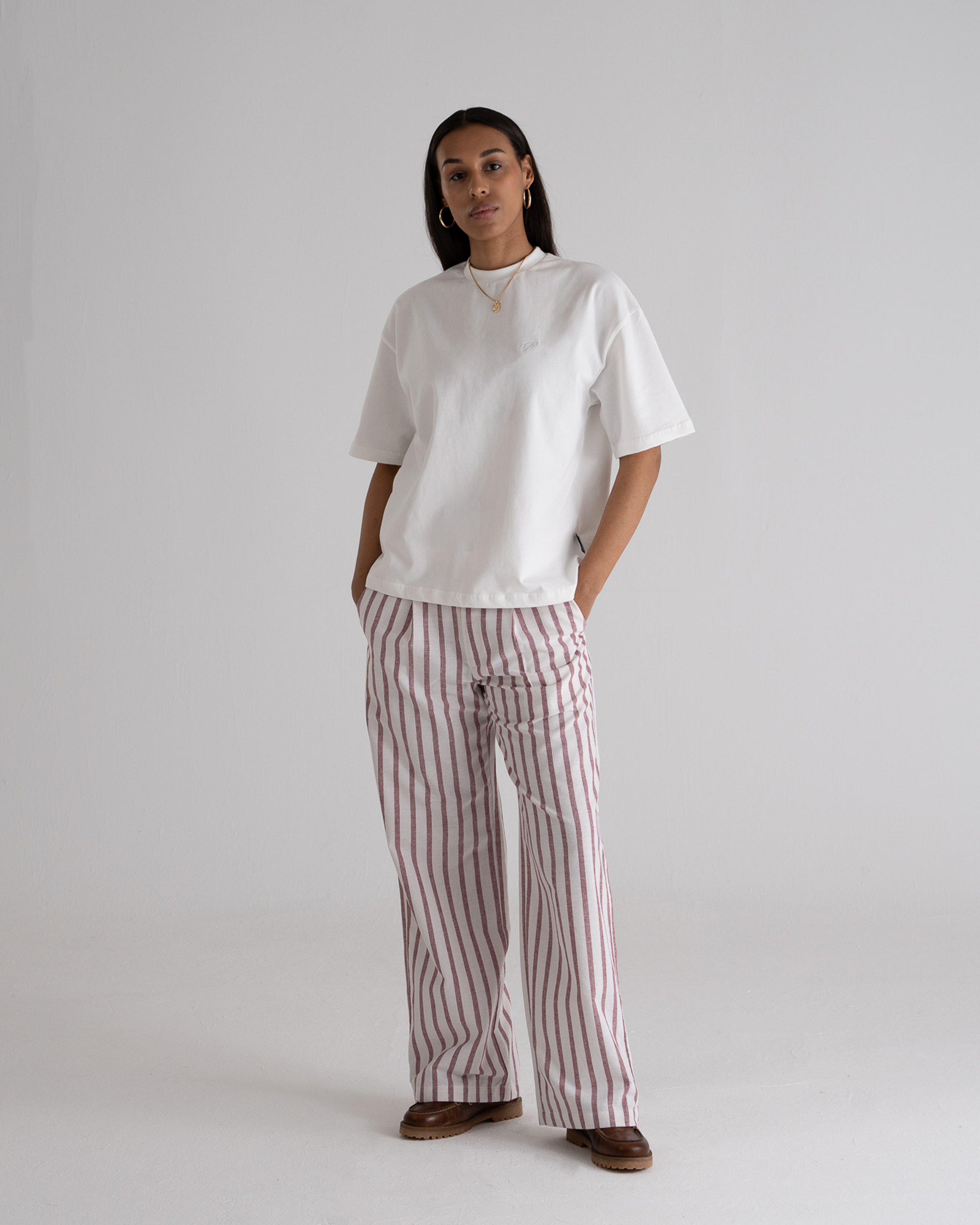 Striped Linen Pants Red