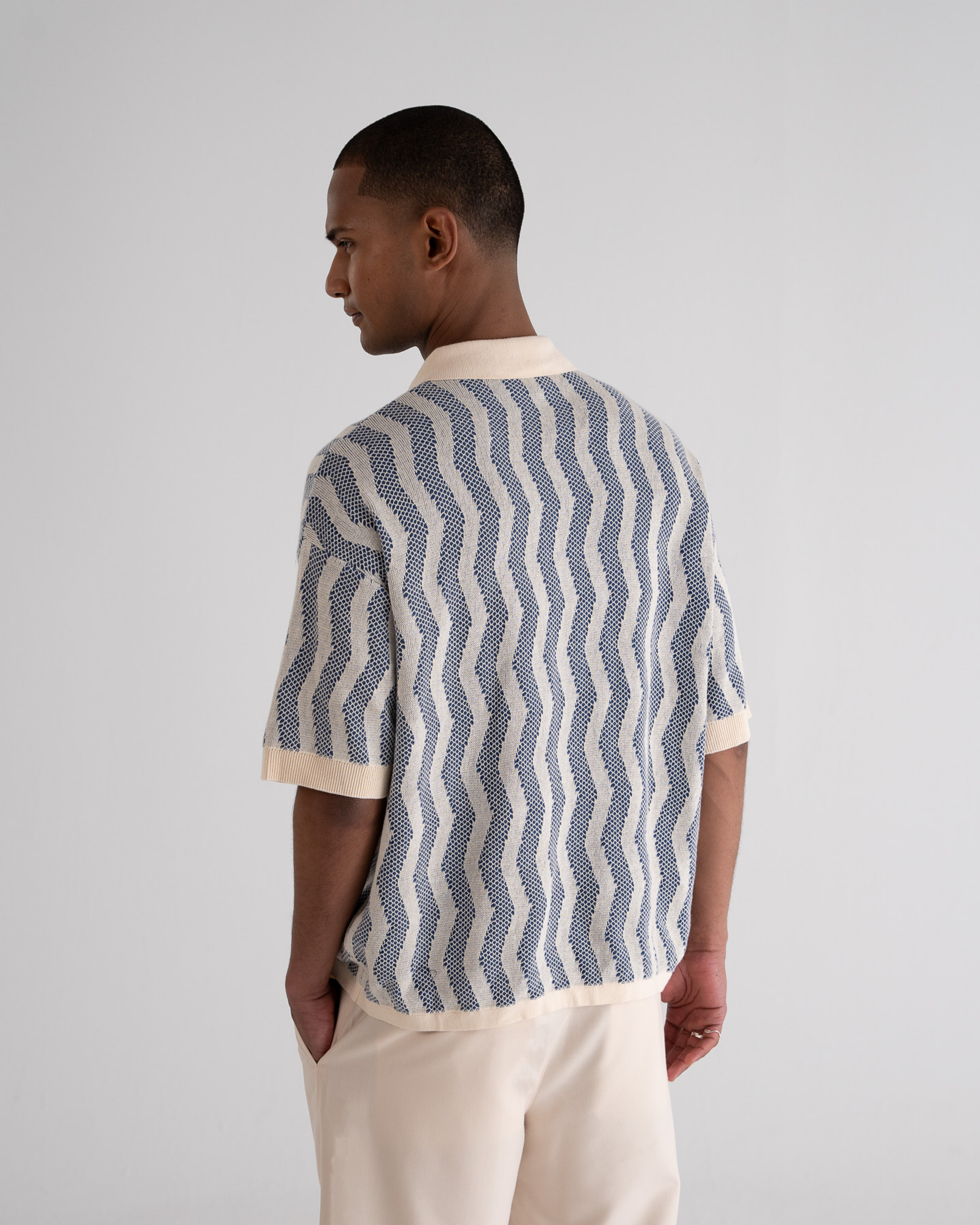 Zig Zag Knitted Shirt Blue