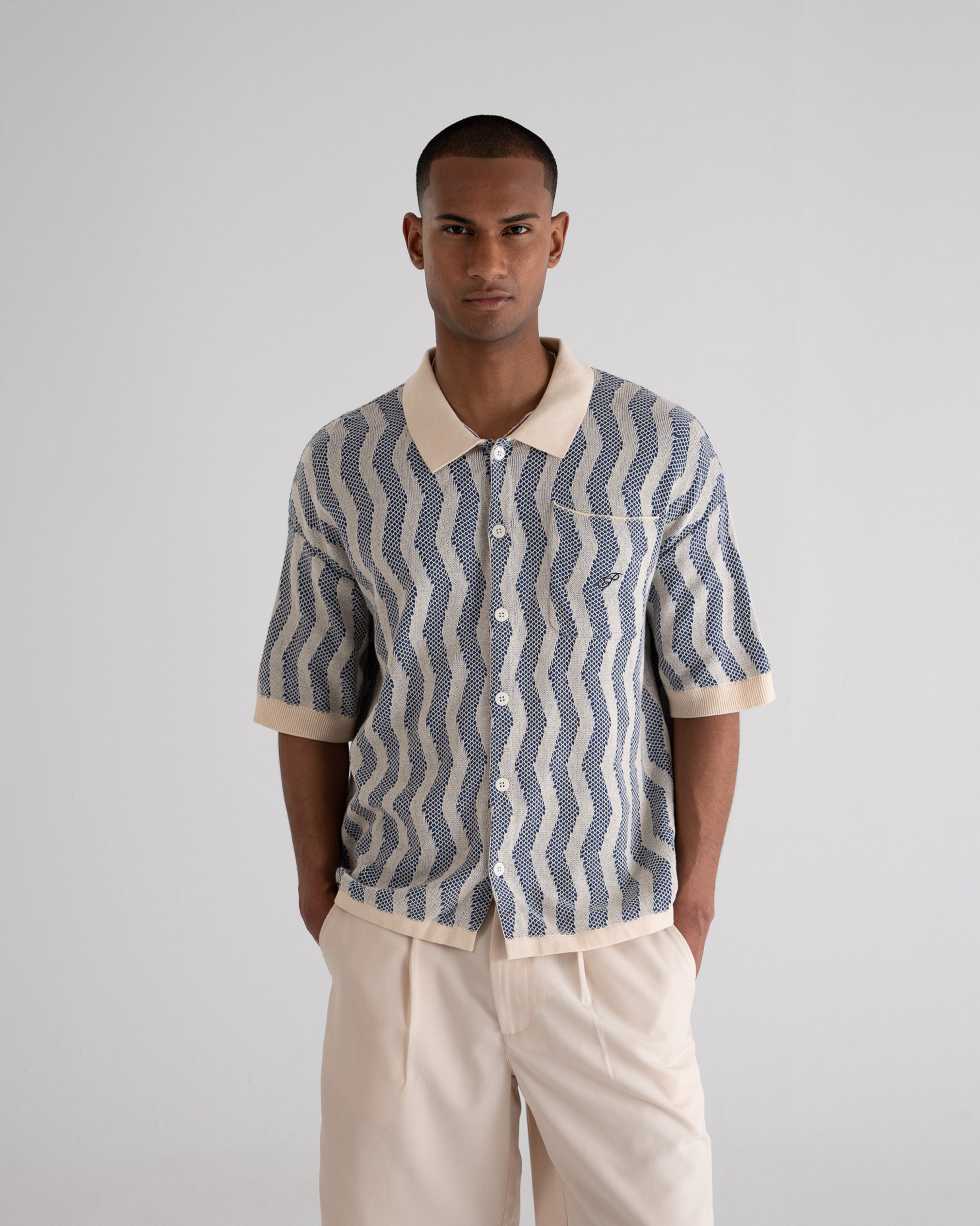 Zig Zag Knitted Shirt Blue