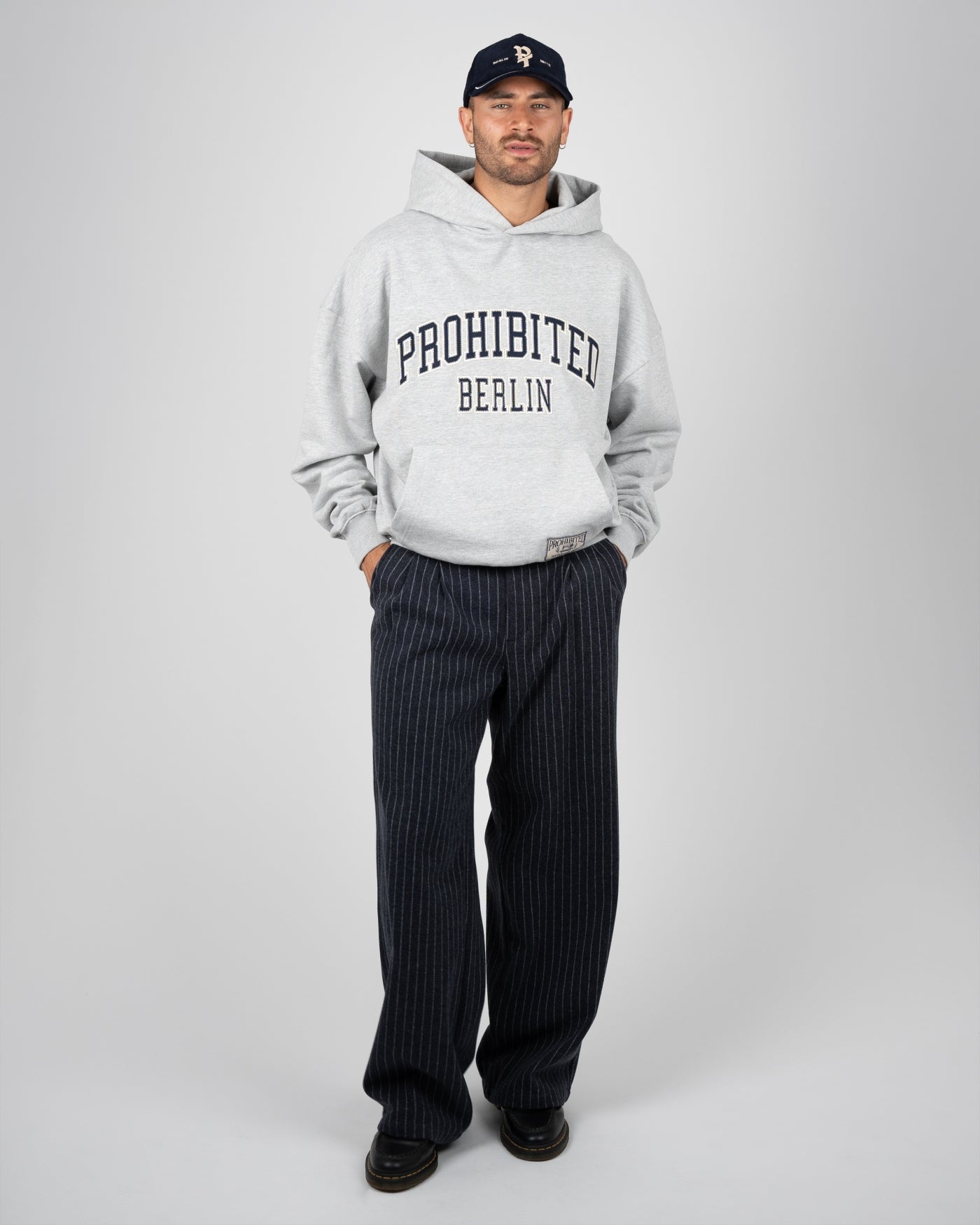 Revival Pinstripe Pleated Pants | Blueish Grey