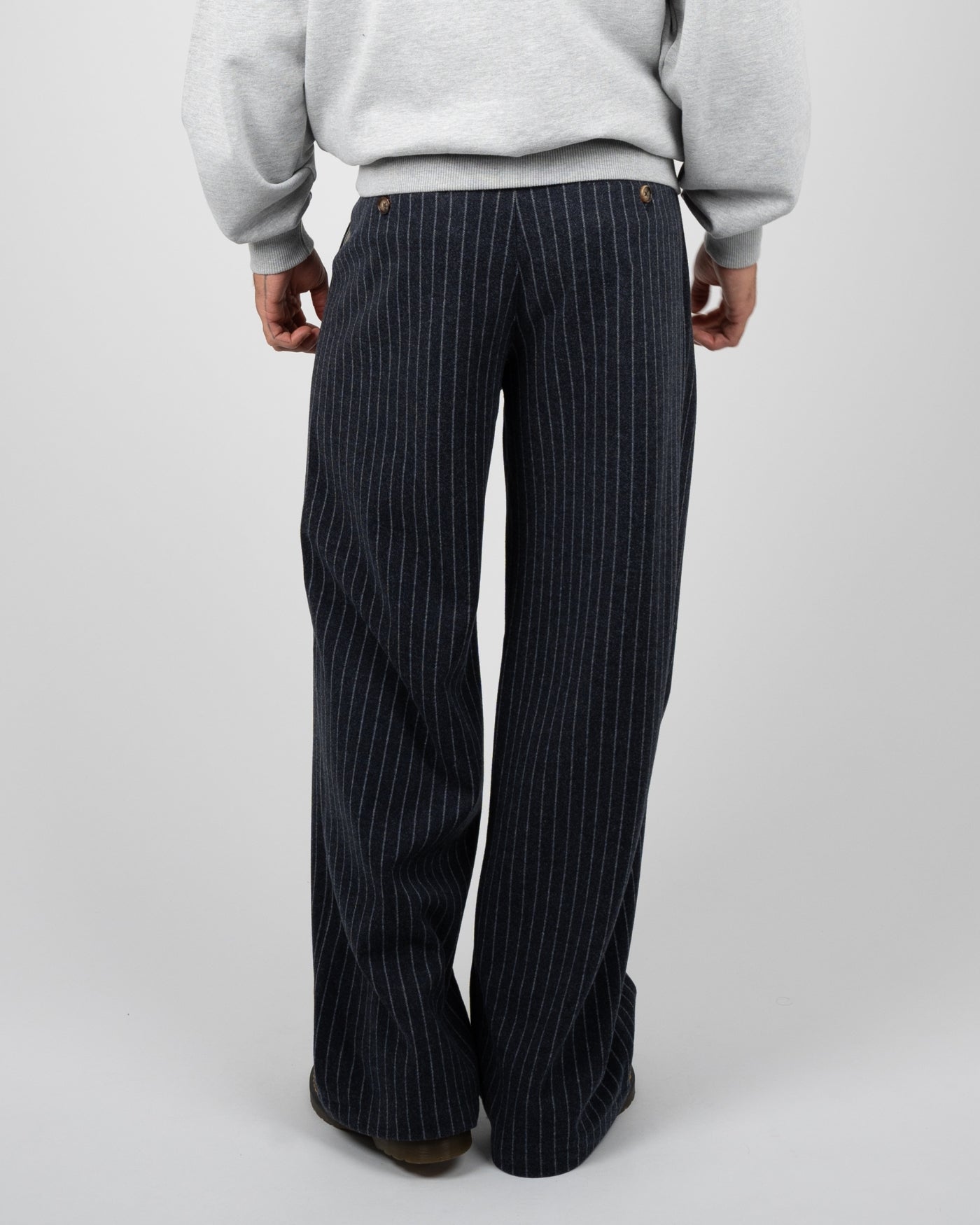 Revival Pinstripe Pleated Pants | Blueish Grey