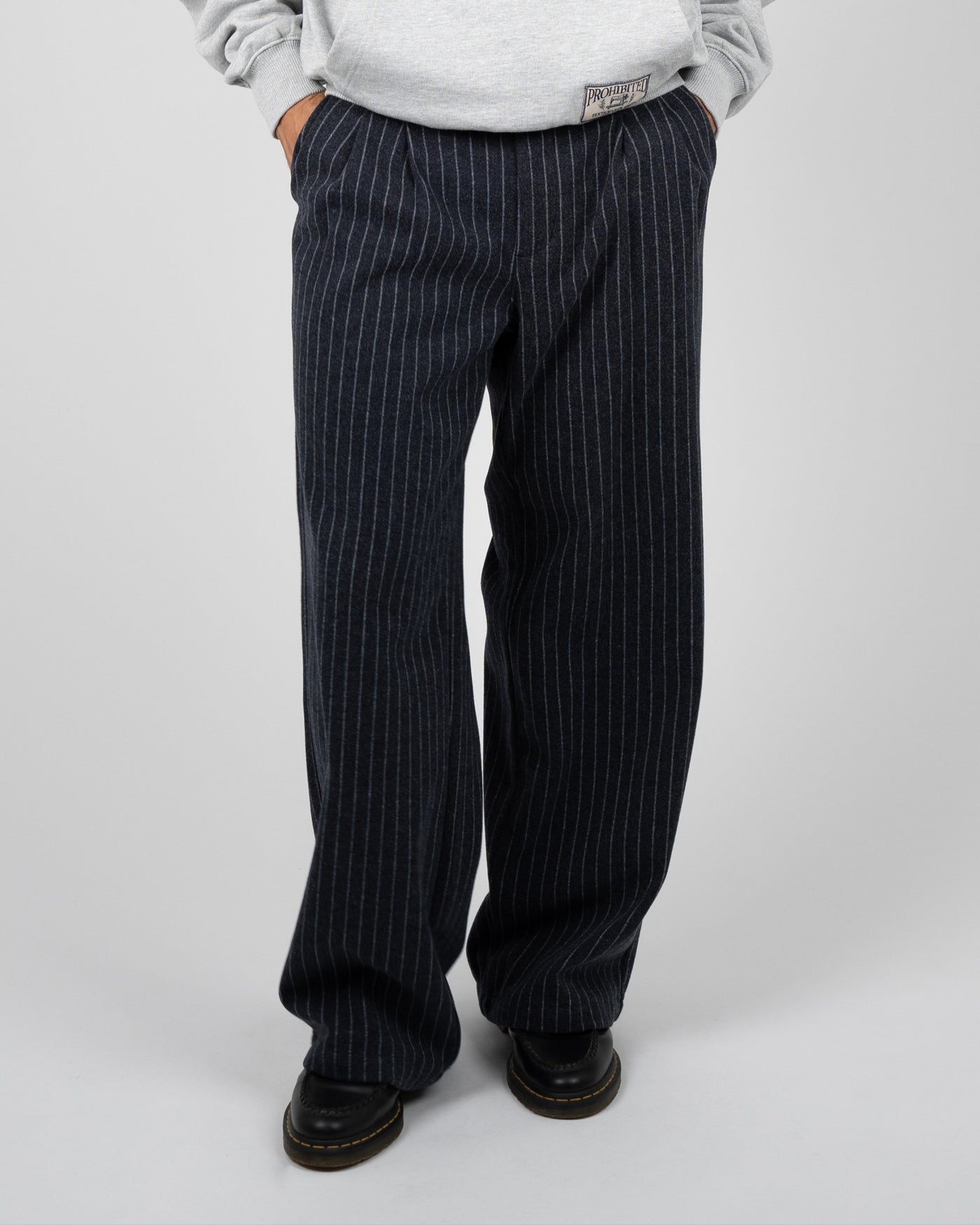 Revival Pinstripe Pleated Pants | Blueish Grey