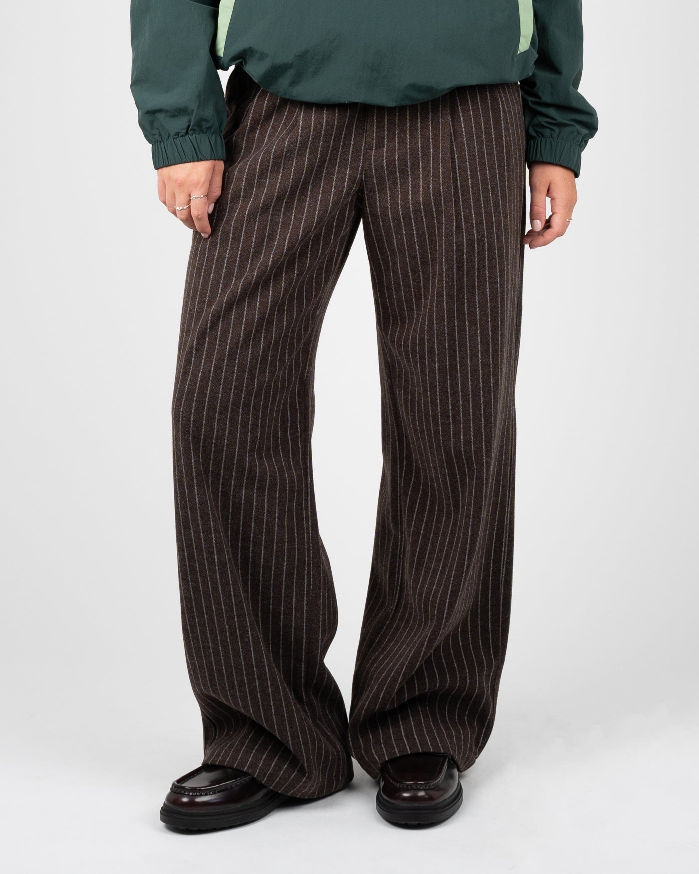 Revival Pinstripe Pleated Pants | Brown
