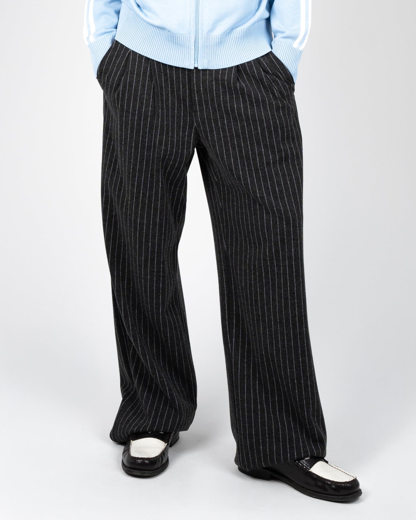 Revival Pinstripe Pleated Pants | Dark Grey