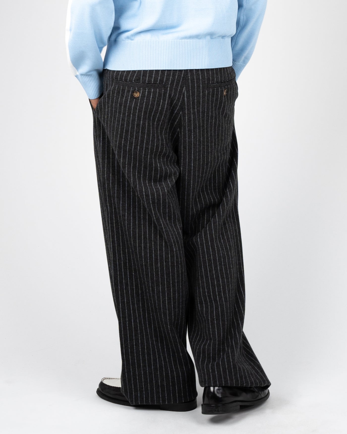Revival Pinstripe Pleated Pants | Dark Grey