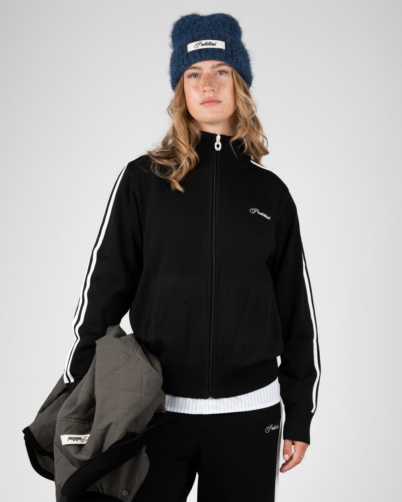Varsity Knitted Trackjacket | Black
