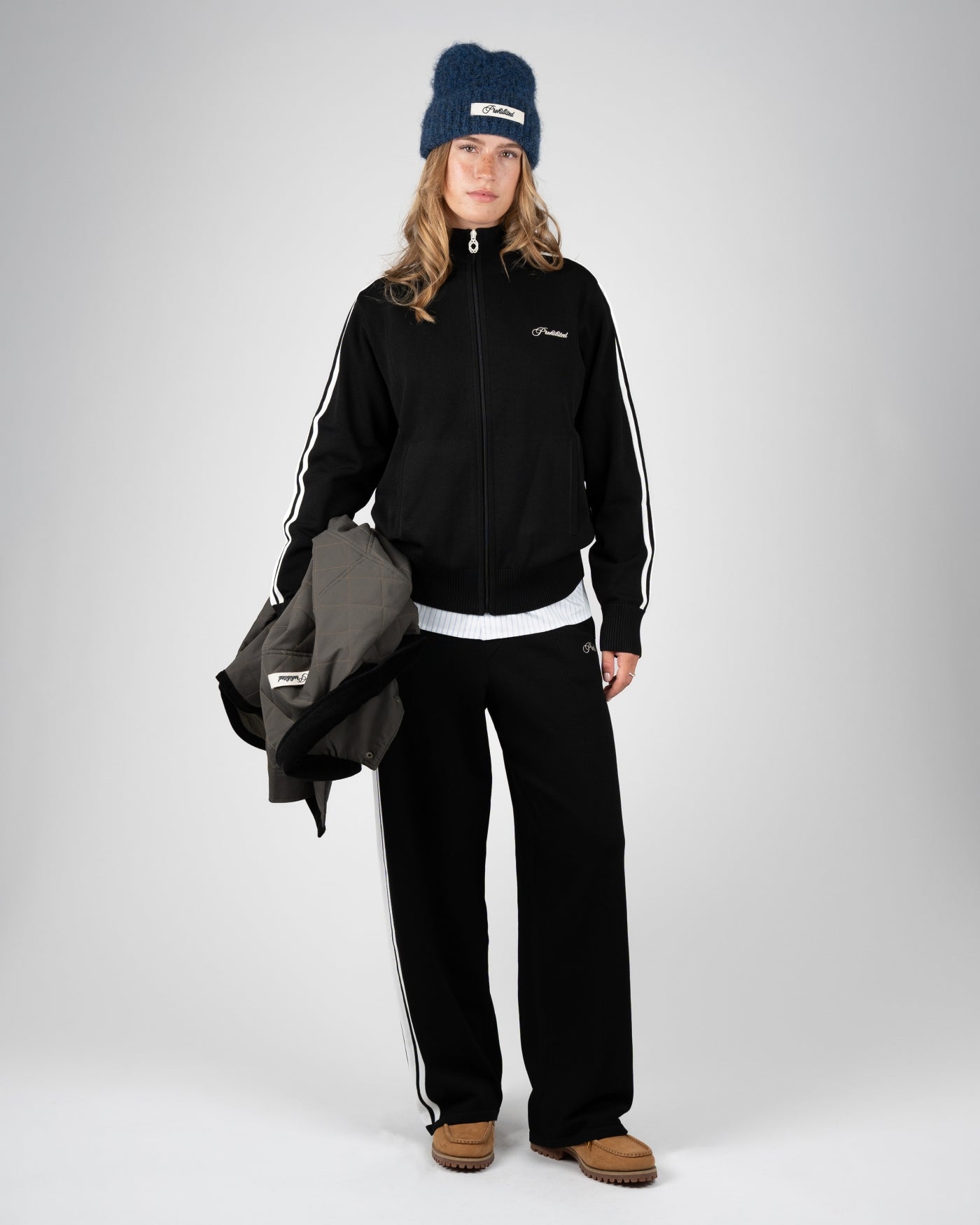 Varsity Knitted Trackpants | Black