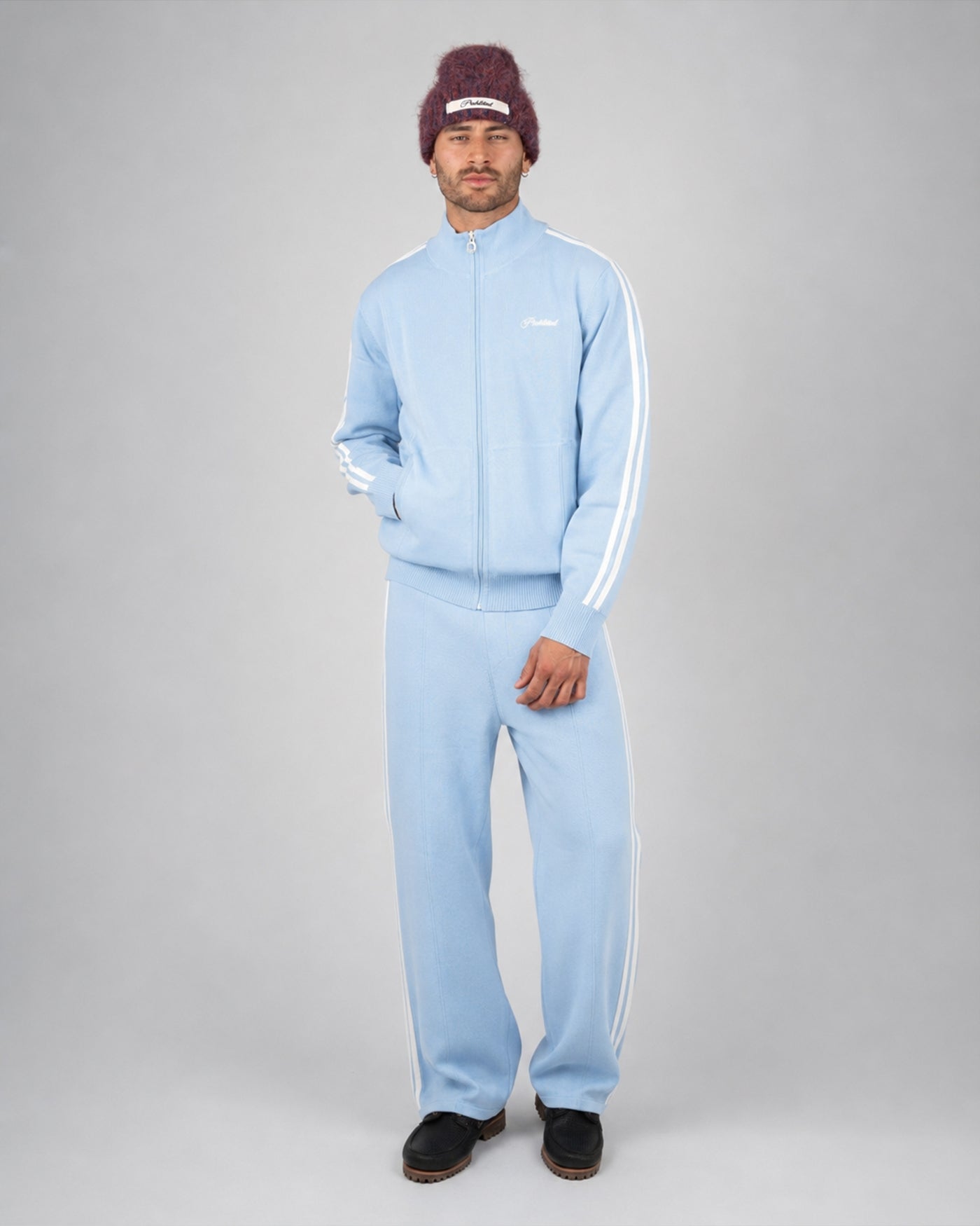 Varsity Knitted Trackpants | Light Blue