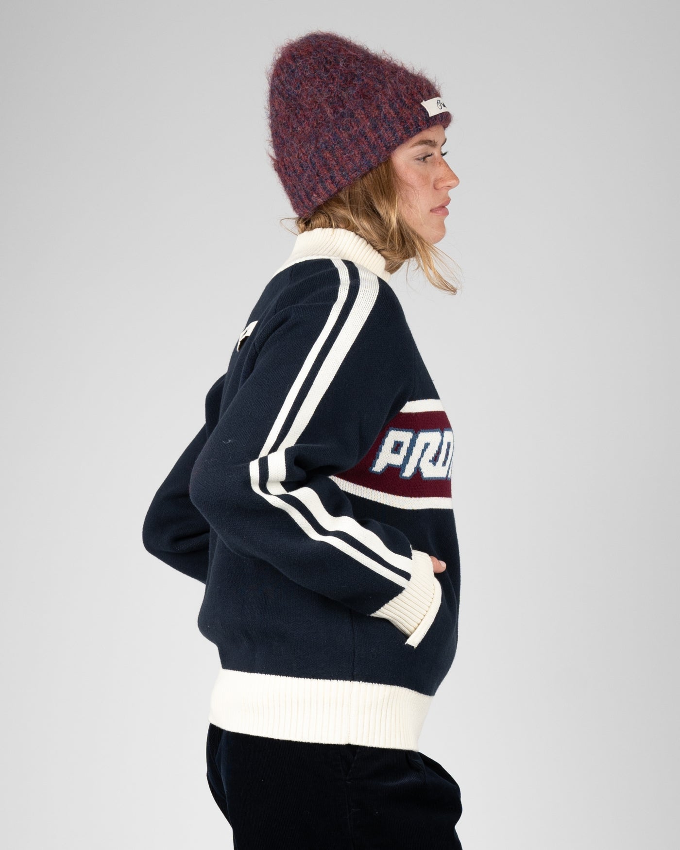 Letterman Knit Jacket | Navy