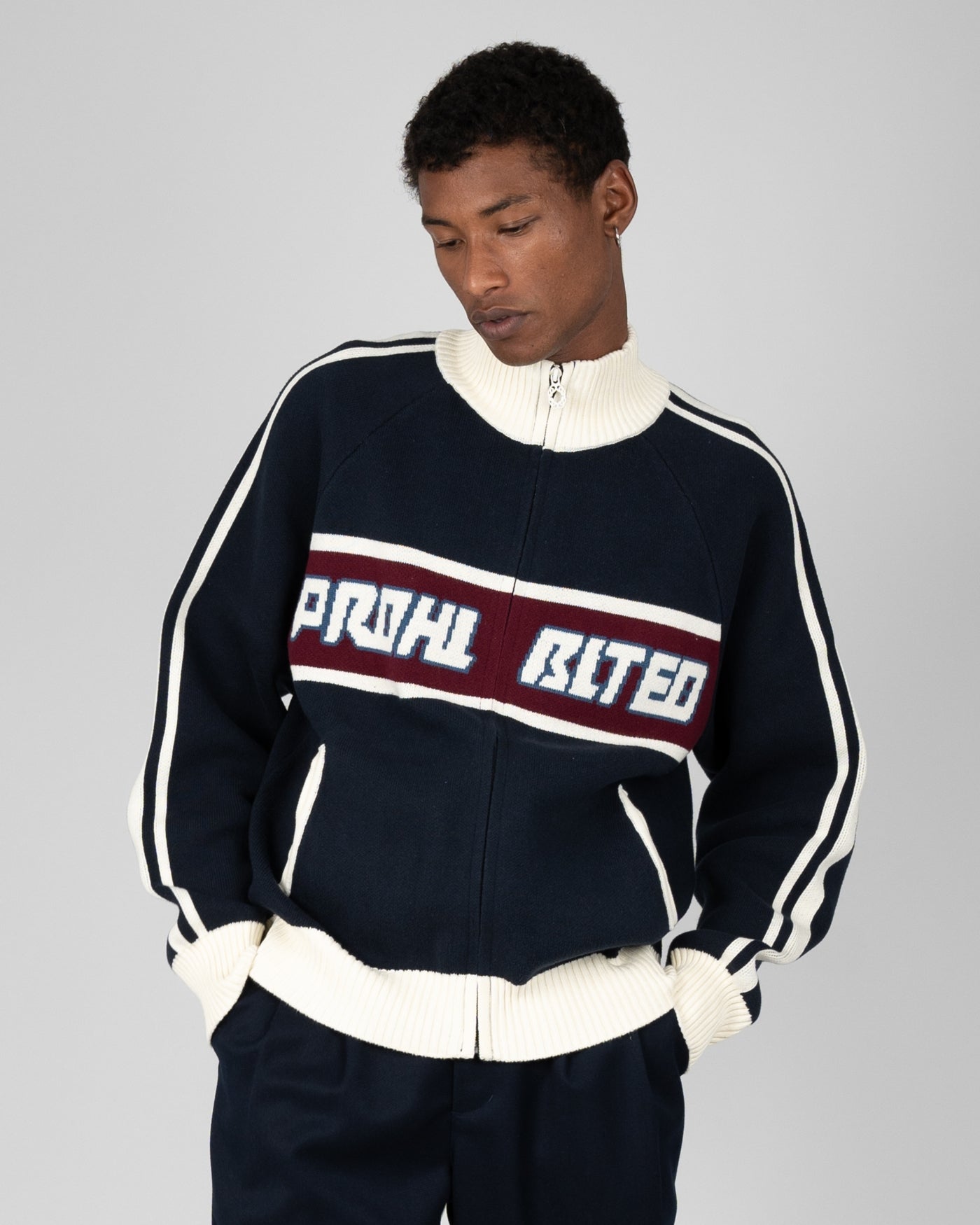 Letterman Knit Jacket | Navy