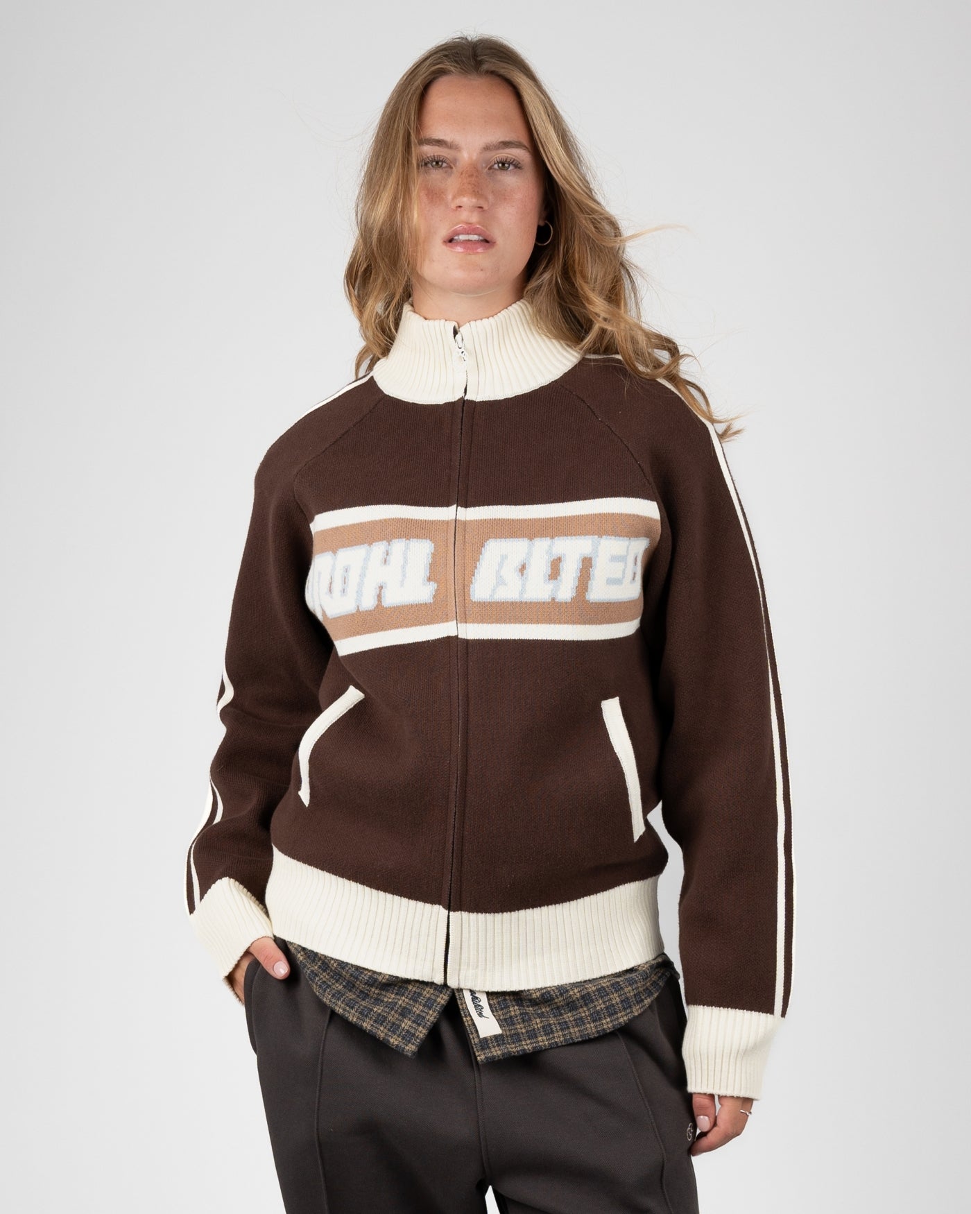 Letterman Knit Jacket | Brown