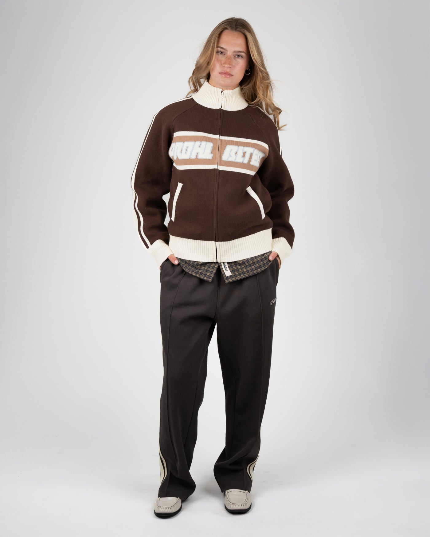 Letterman Knit Jacket | Brown