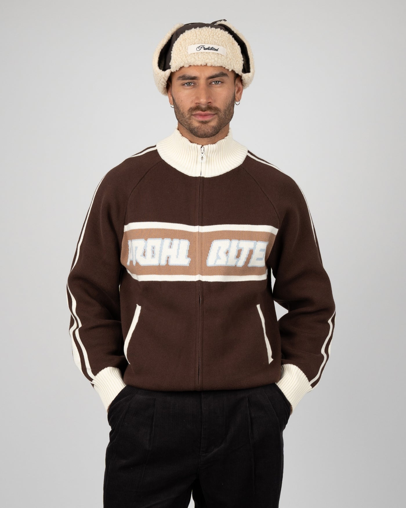Letterman Knit Jacket | Brown