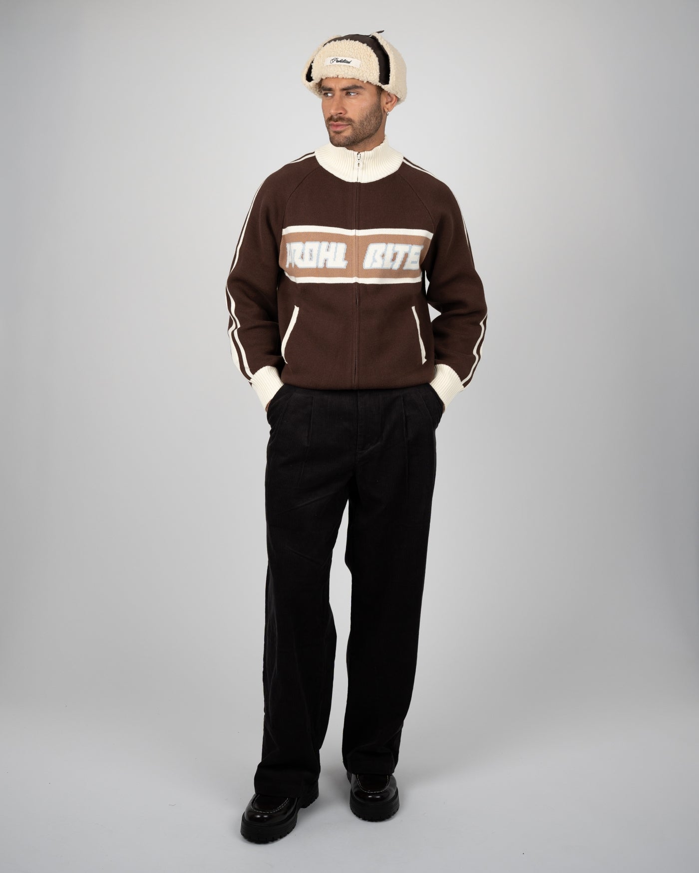 Letterman Knit Jacket | Brown