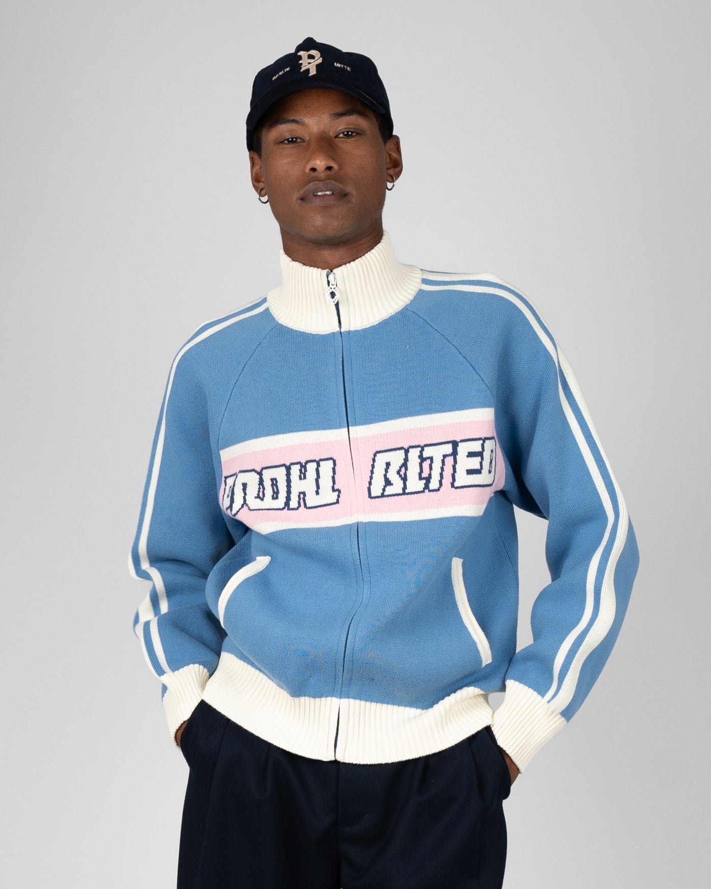 Letterman Knit Jacket | Light Blue