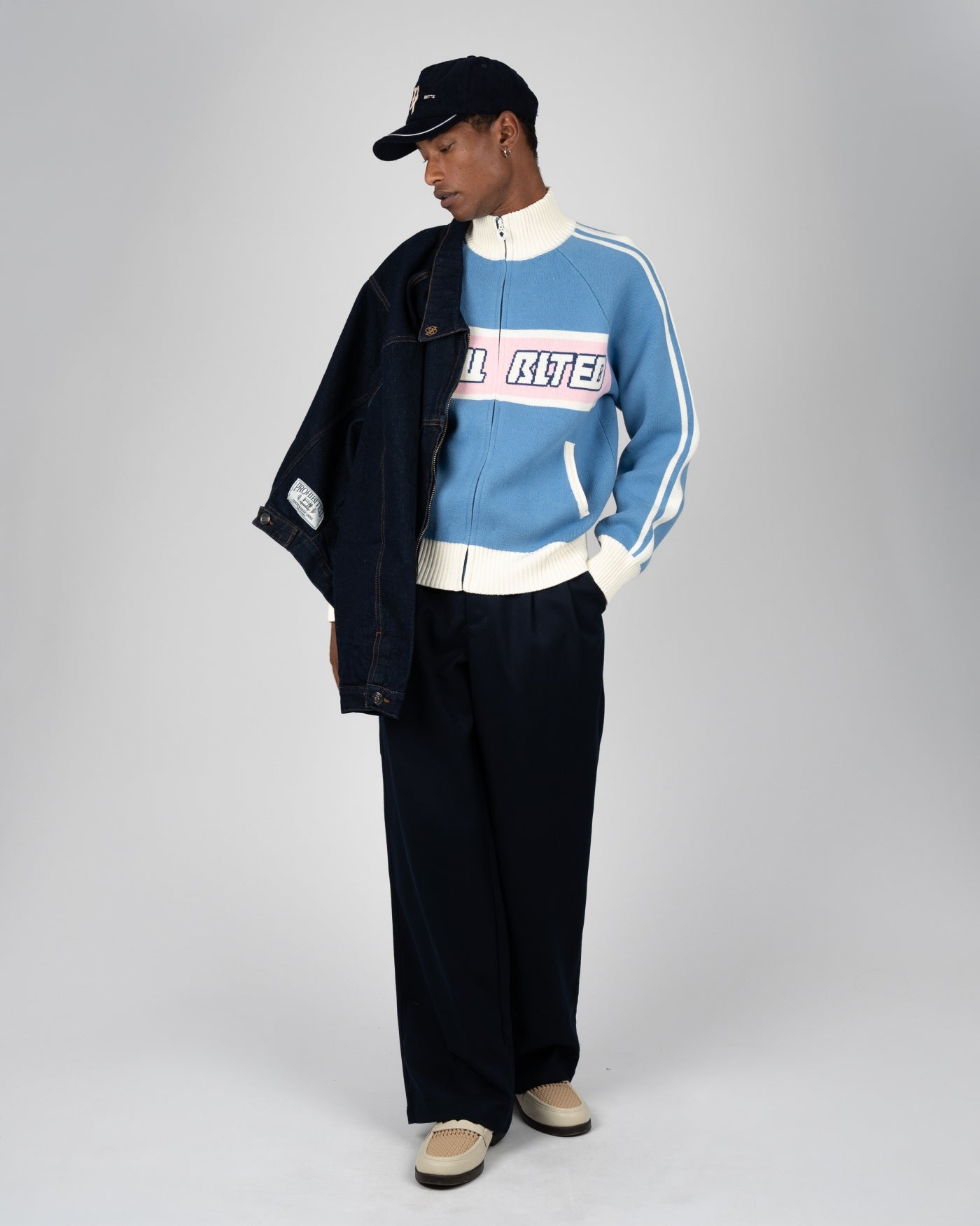 Letterman Knit Jacket | Light Blue