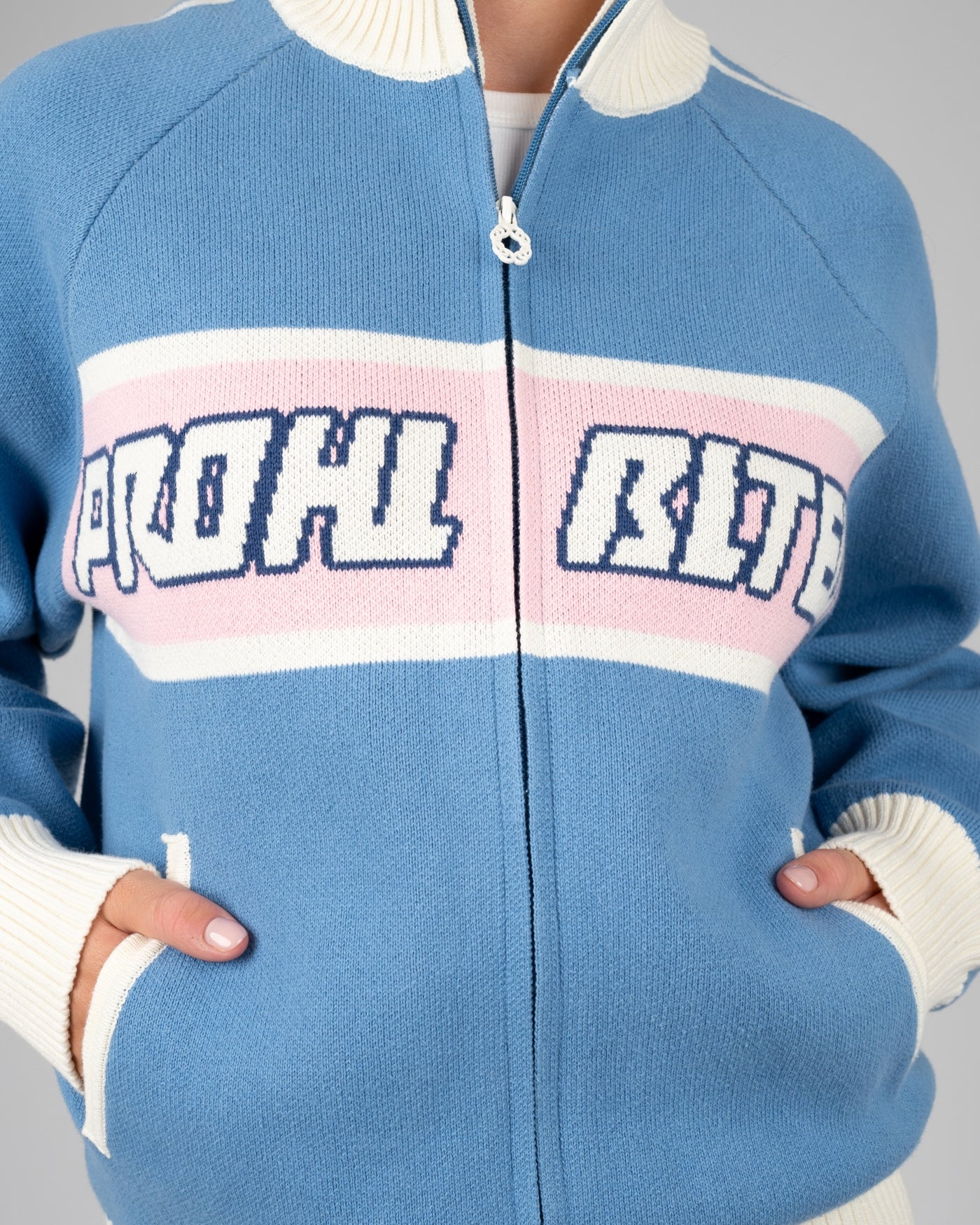 Letterman Knit Jacket | Light Blue