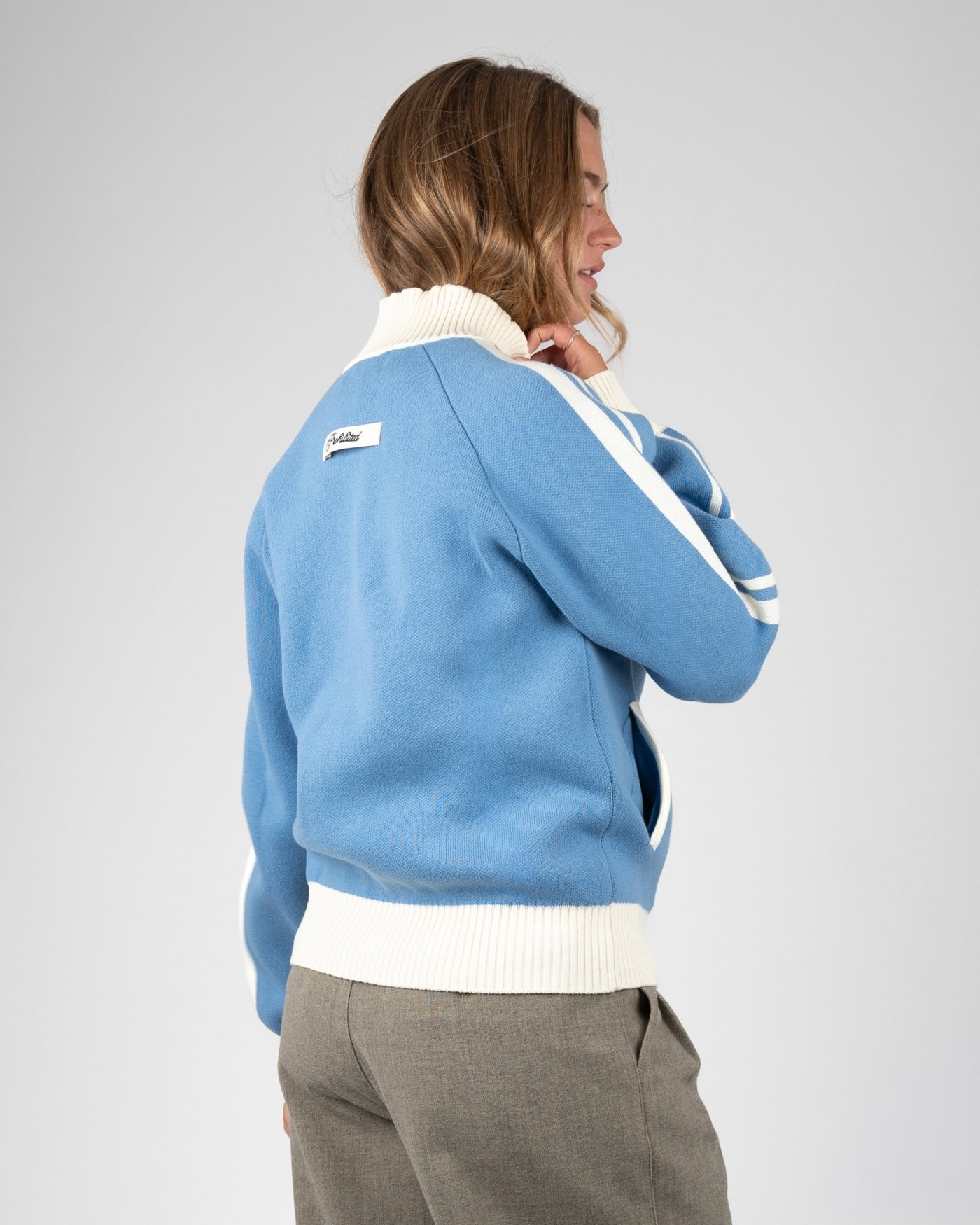Letterman Knit Jacket | Light Blue