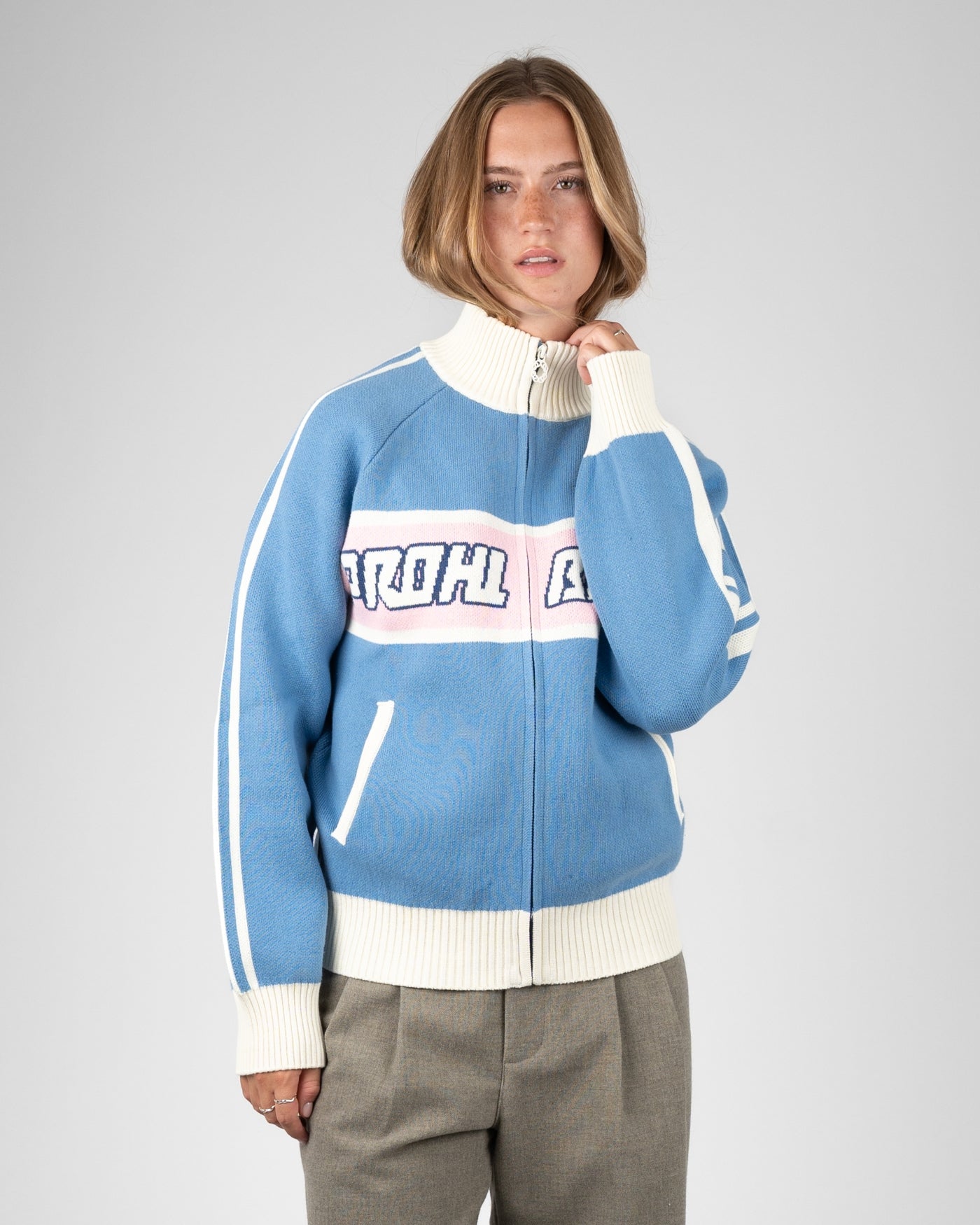 Letterman Knit Jacket | Light Blue
