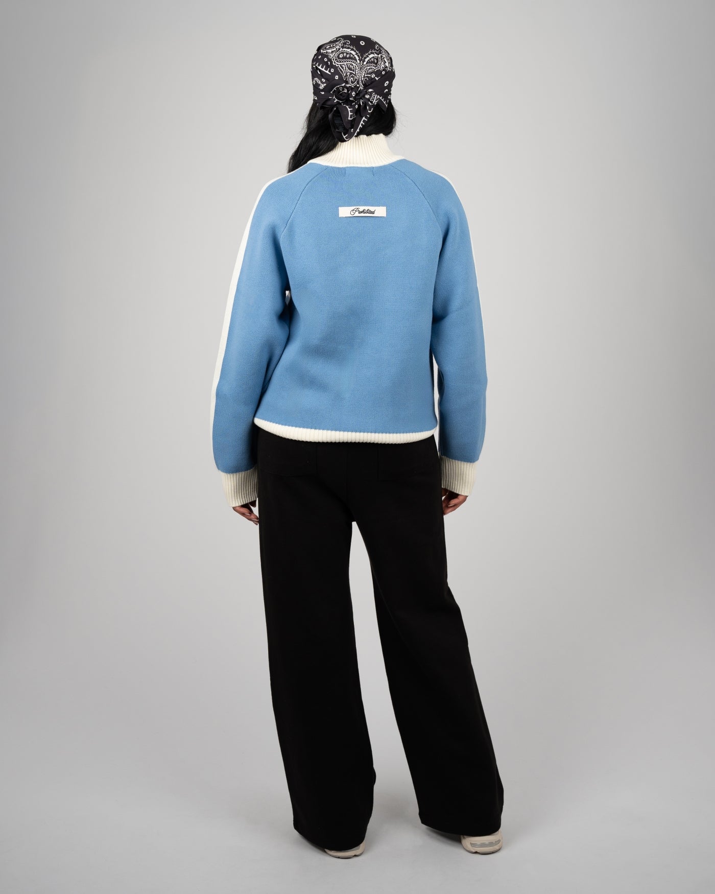 Letterman Knitted Quarter Zip | Light Blue