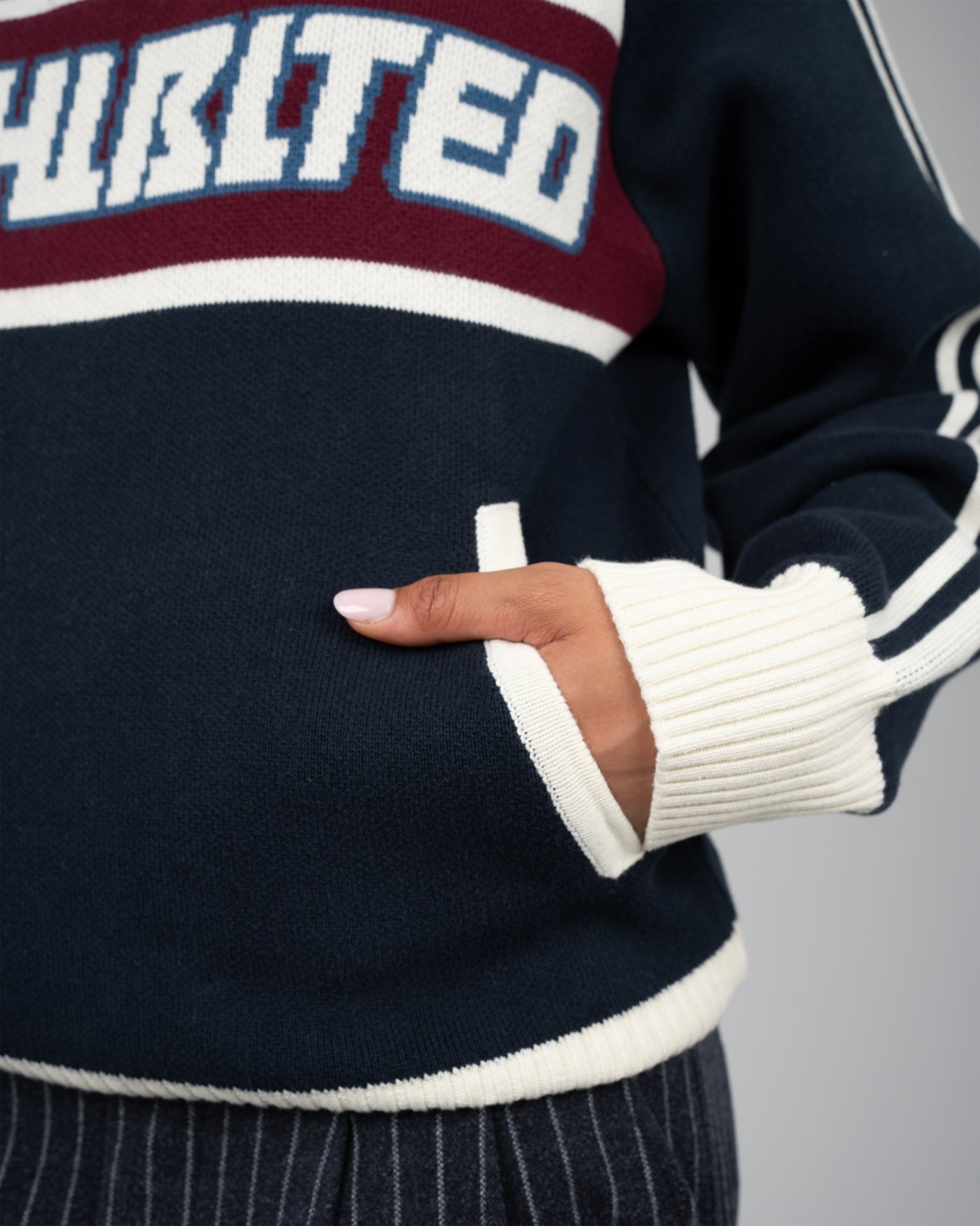 Letterman Knitted Quarter Zip | Navy