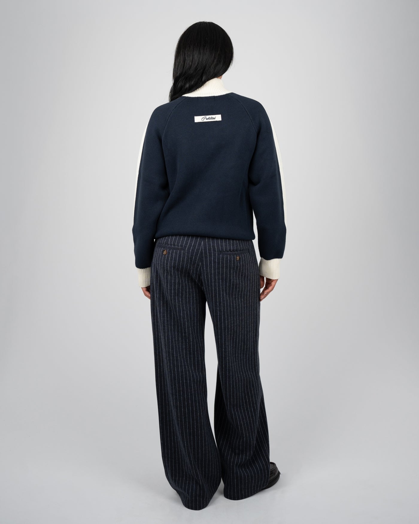 Letterman Knitted Quarter Zip | Navy
