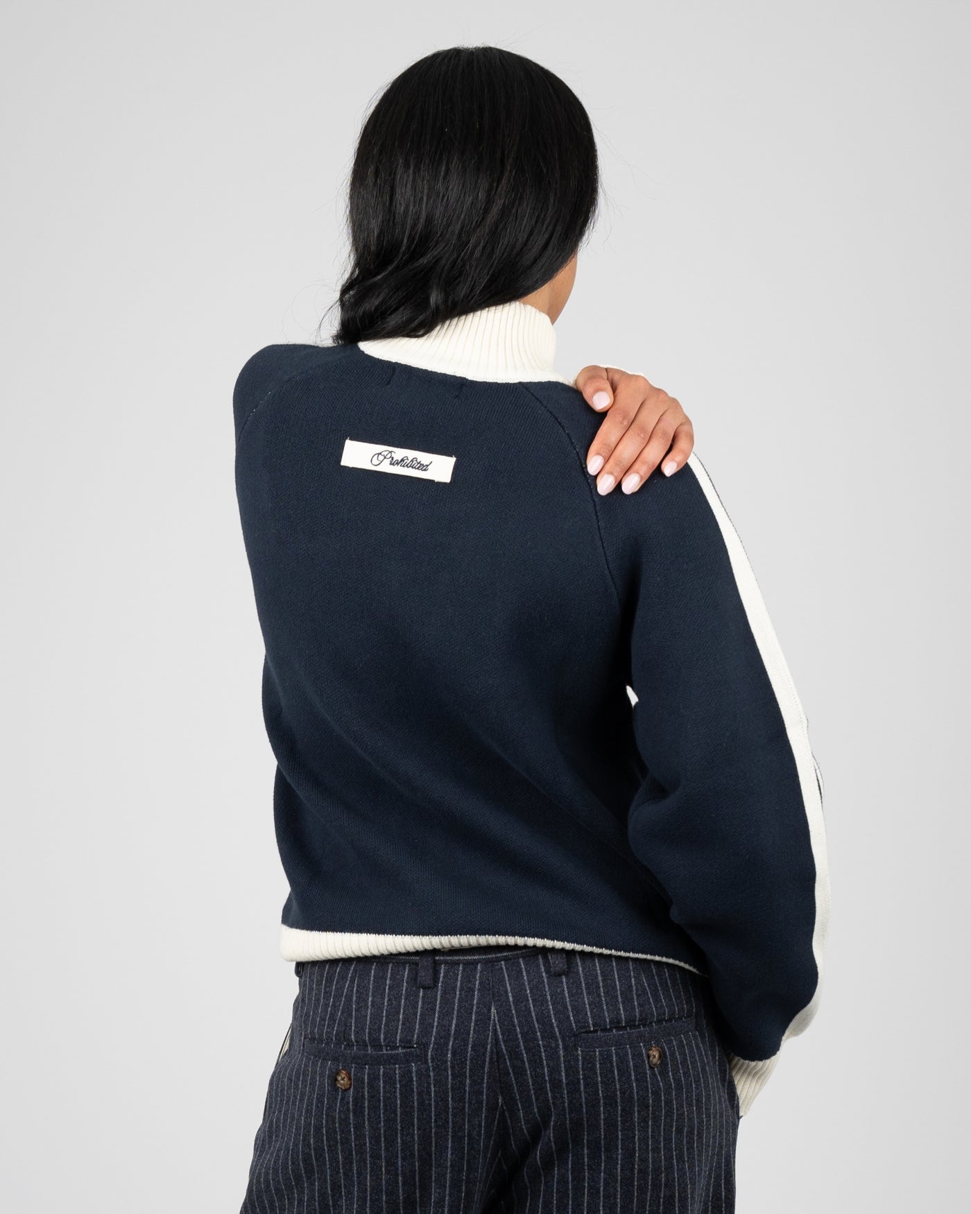 Letterman Knitted Quarter Zip | Navy