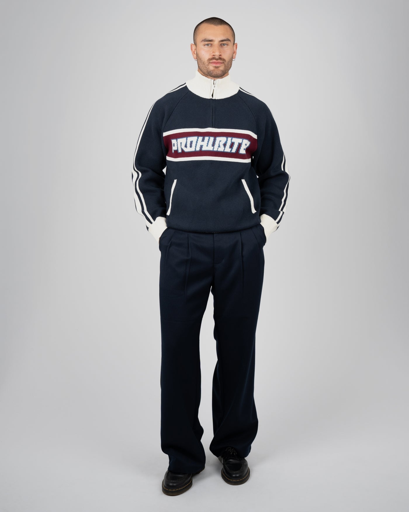 Letterman Knitted Quarter Zip | Navy
