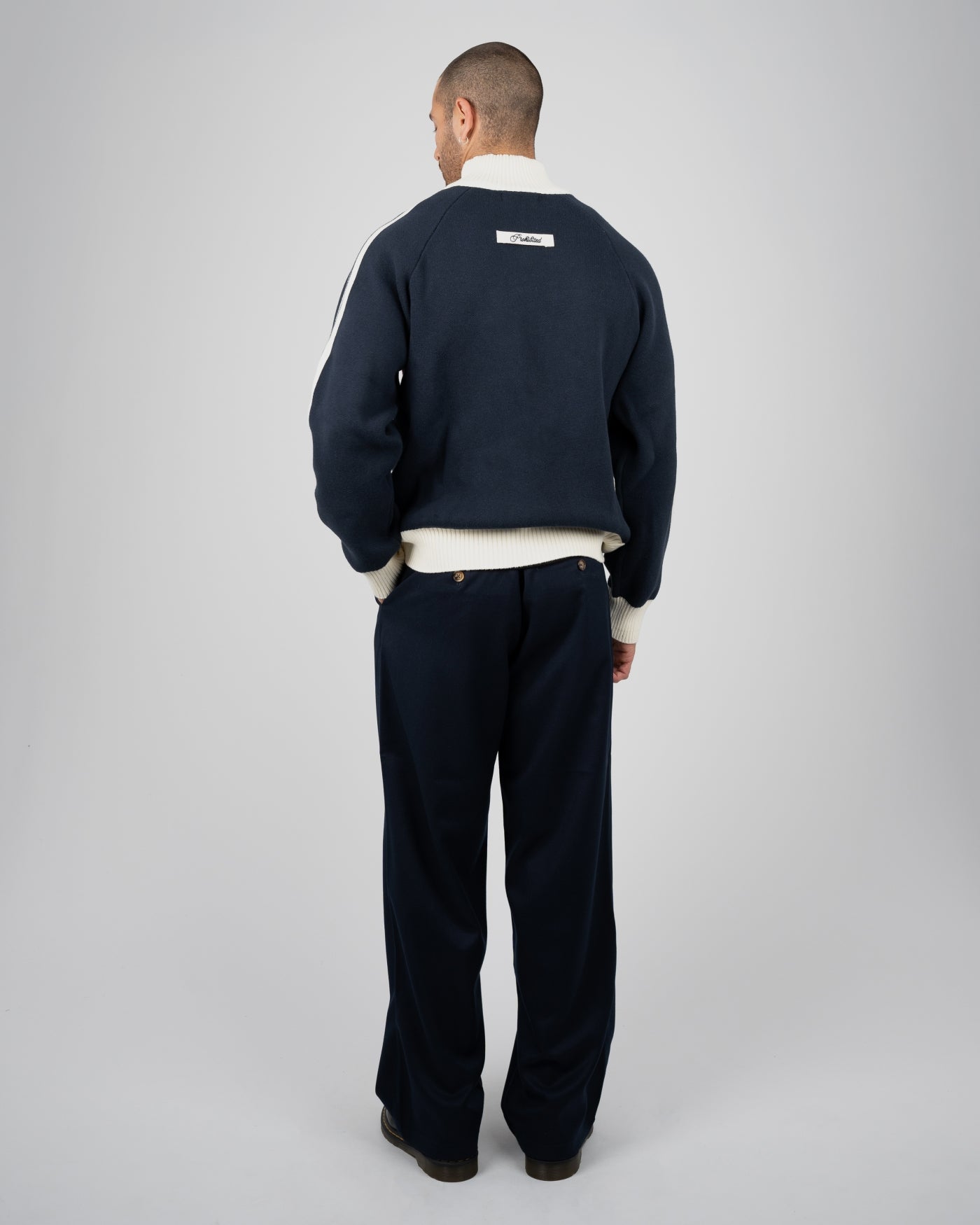 Letterman Knitted Quarter Zip | Navy