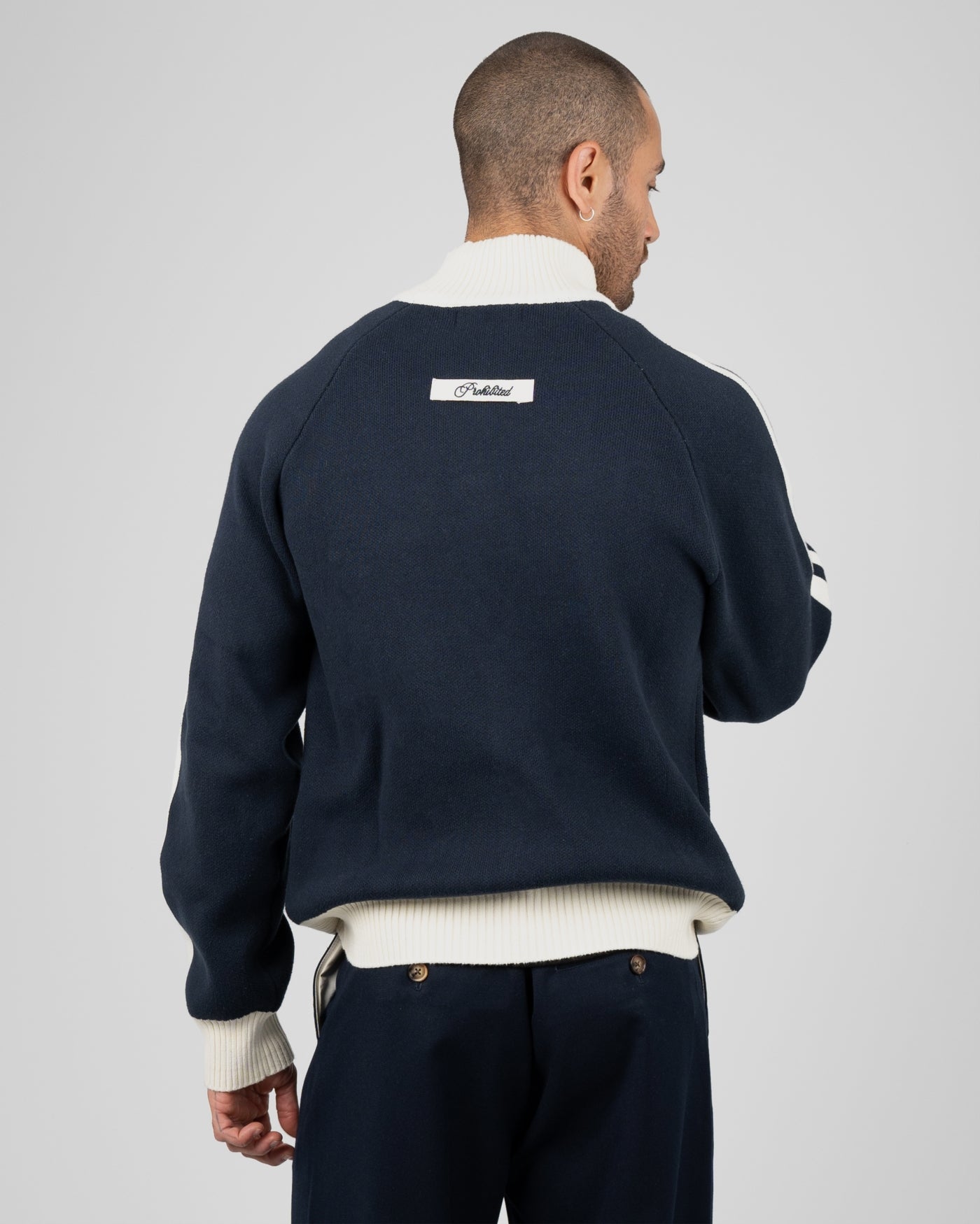 Letterman Knitted Quarter Zip | Navy