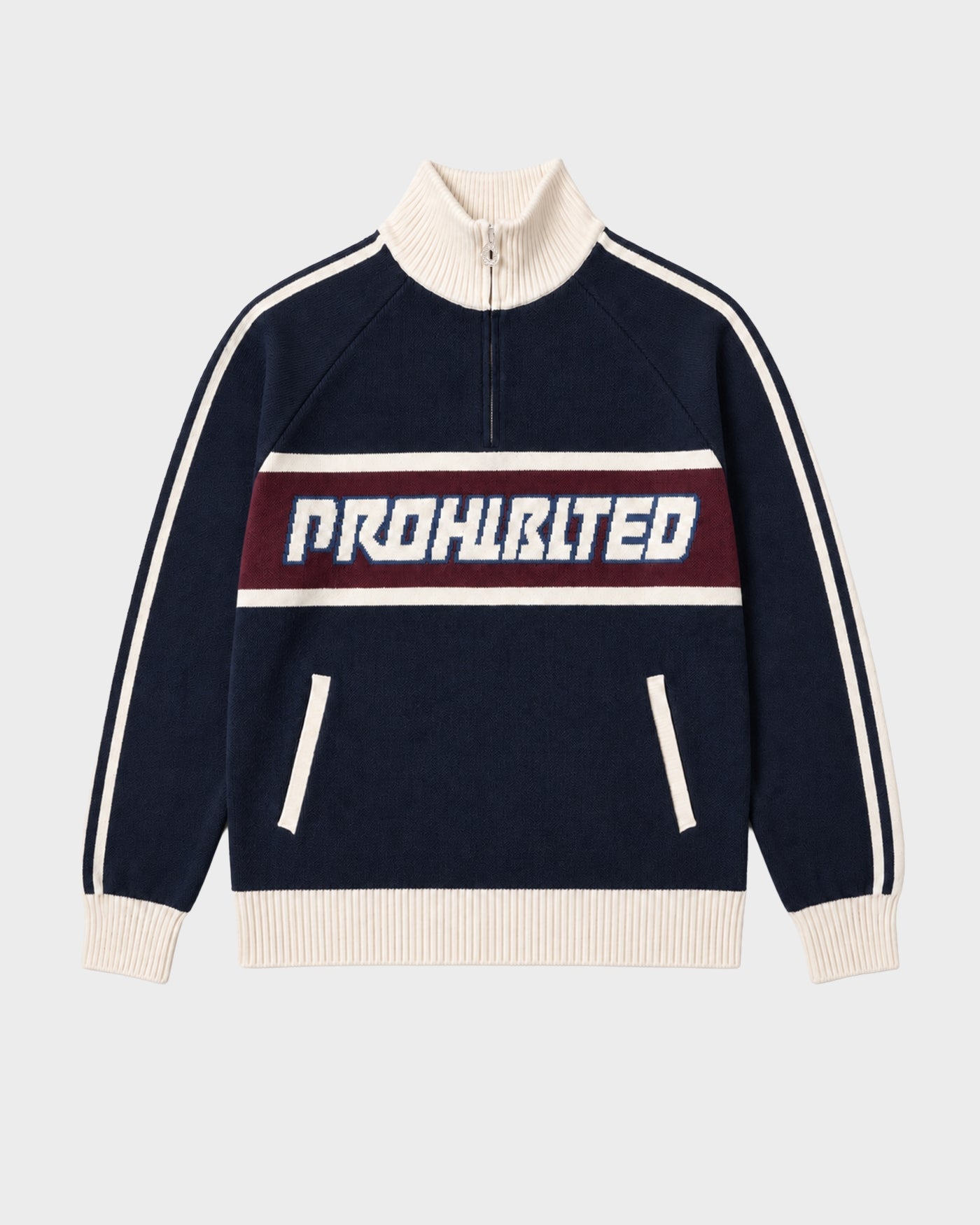 Letterman Knitted Quarter Zip | Navy