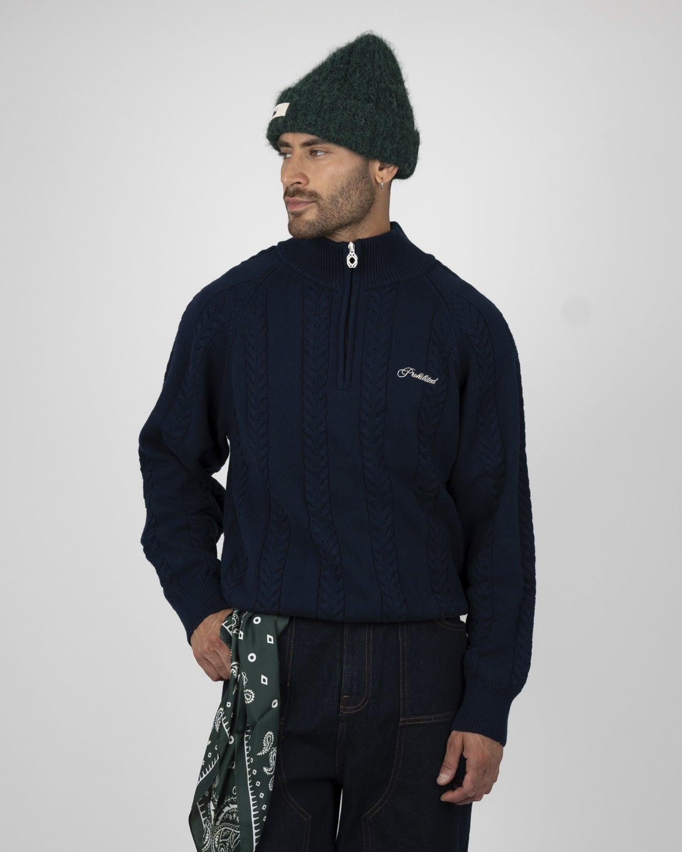 Cable Knit Quarter Zip | Navy