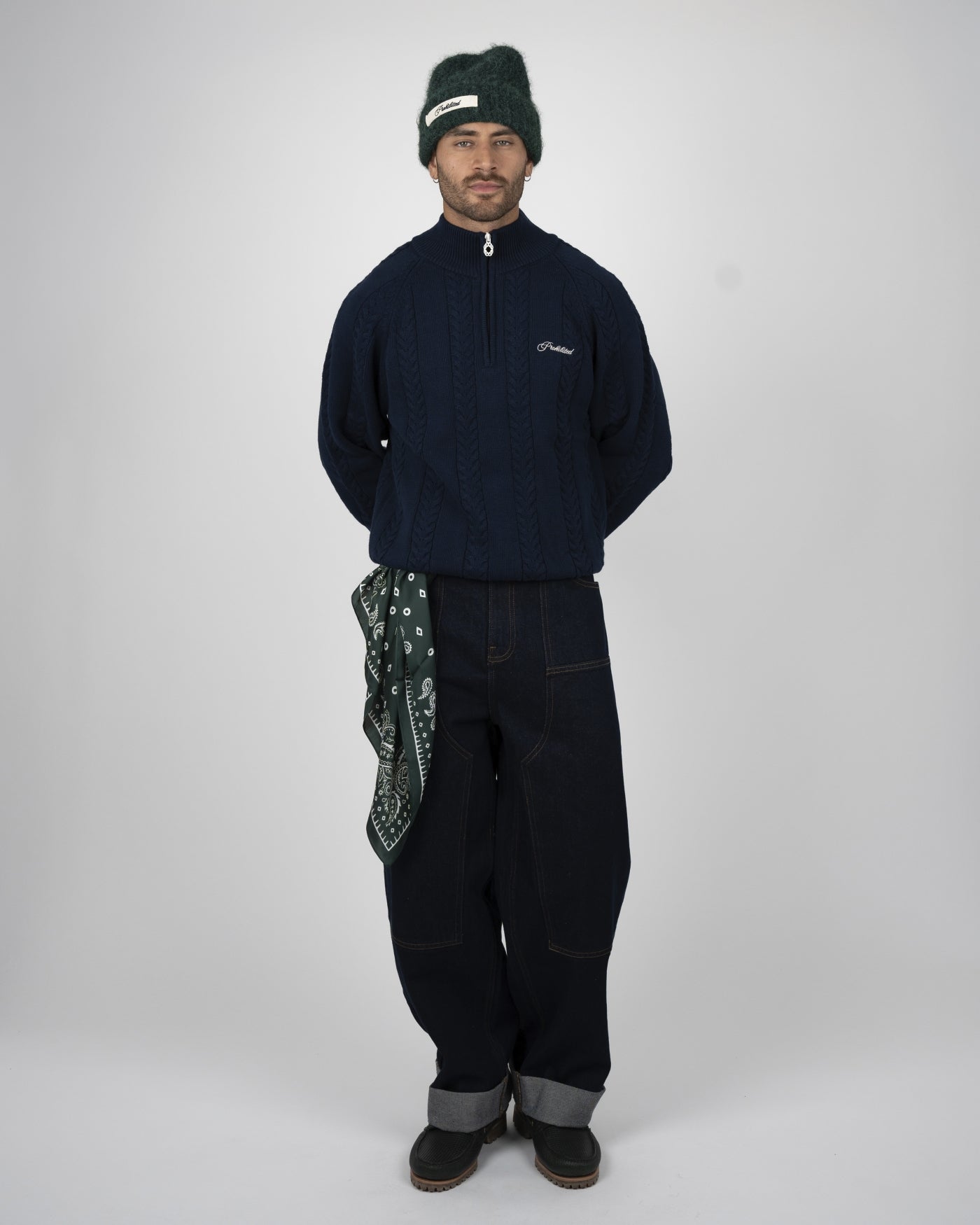 Cable Knit Quarter Zip | Navy