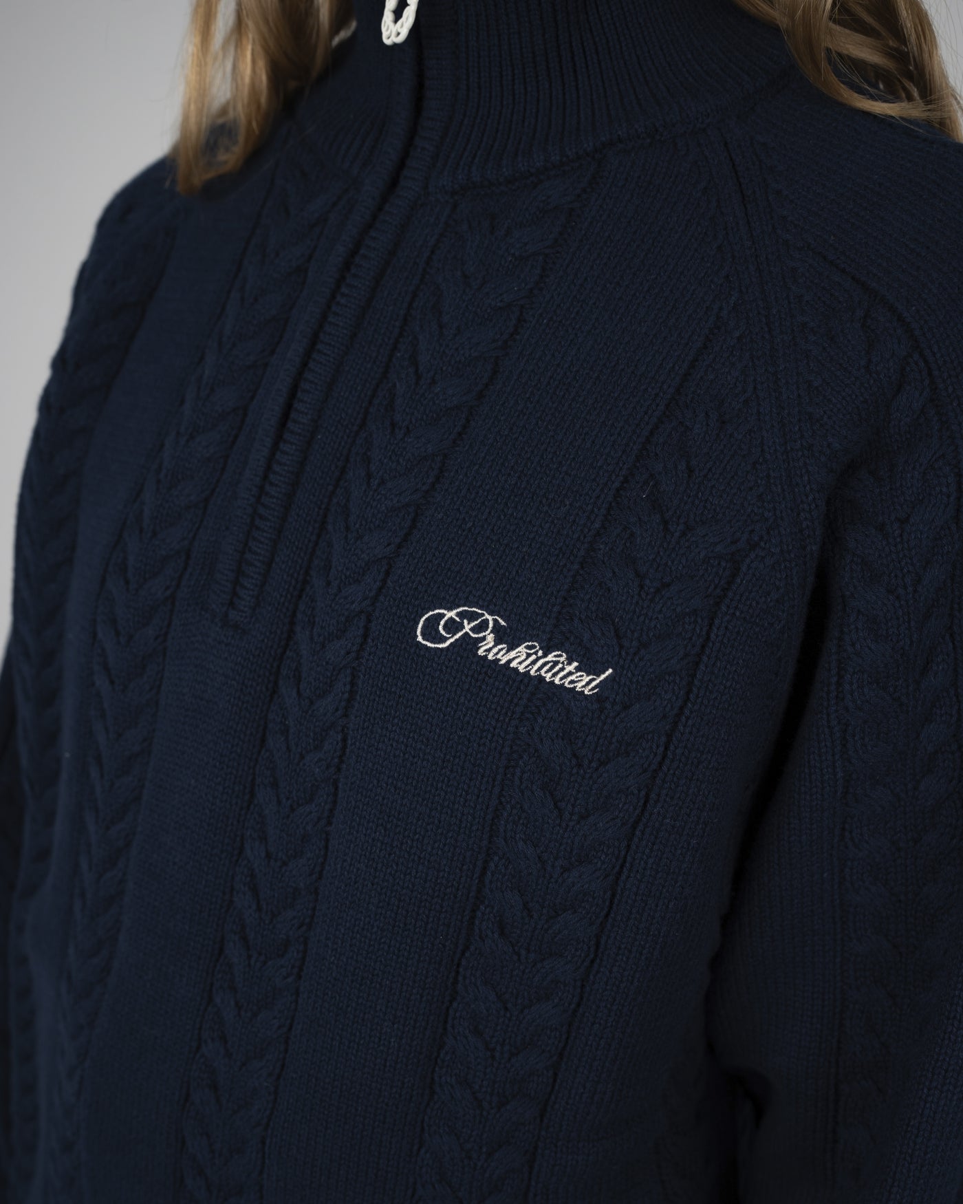 Cable Knit Quarter Zip | Navy