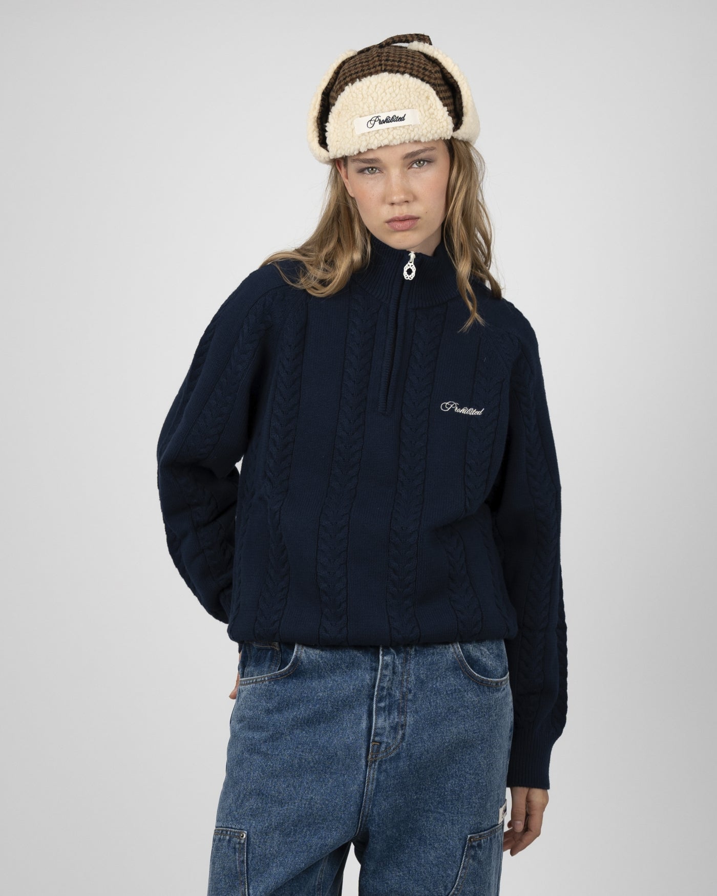 Cable Knit Quarter Zip | Navy
