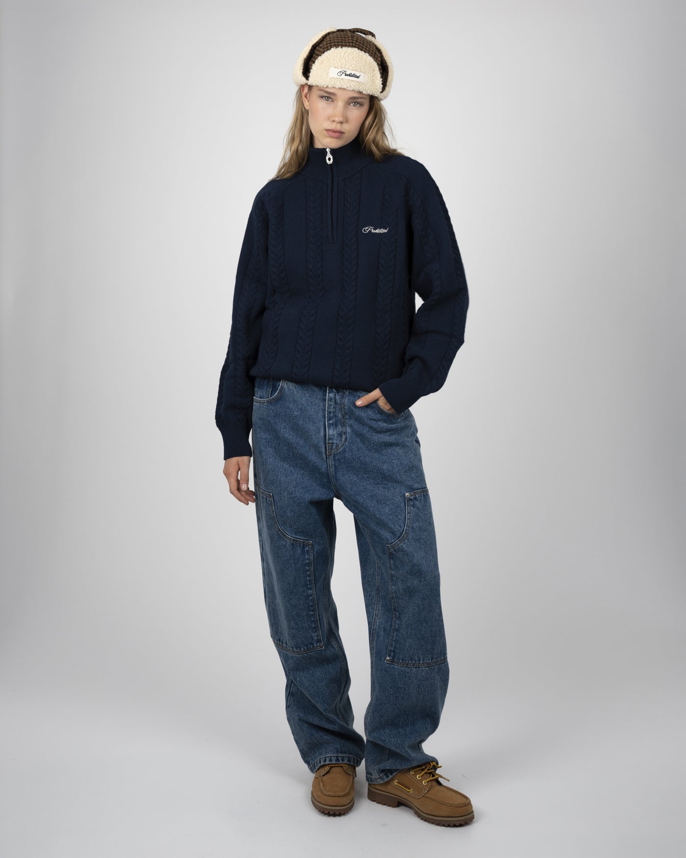 Cable Knit Quarter Zip | Navy
