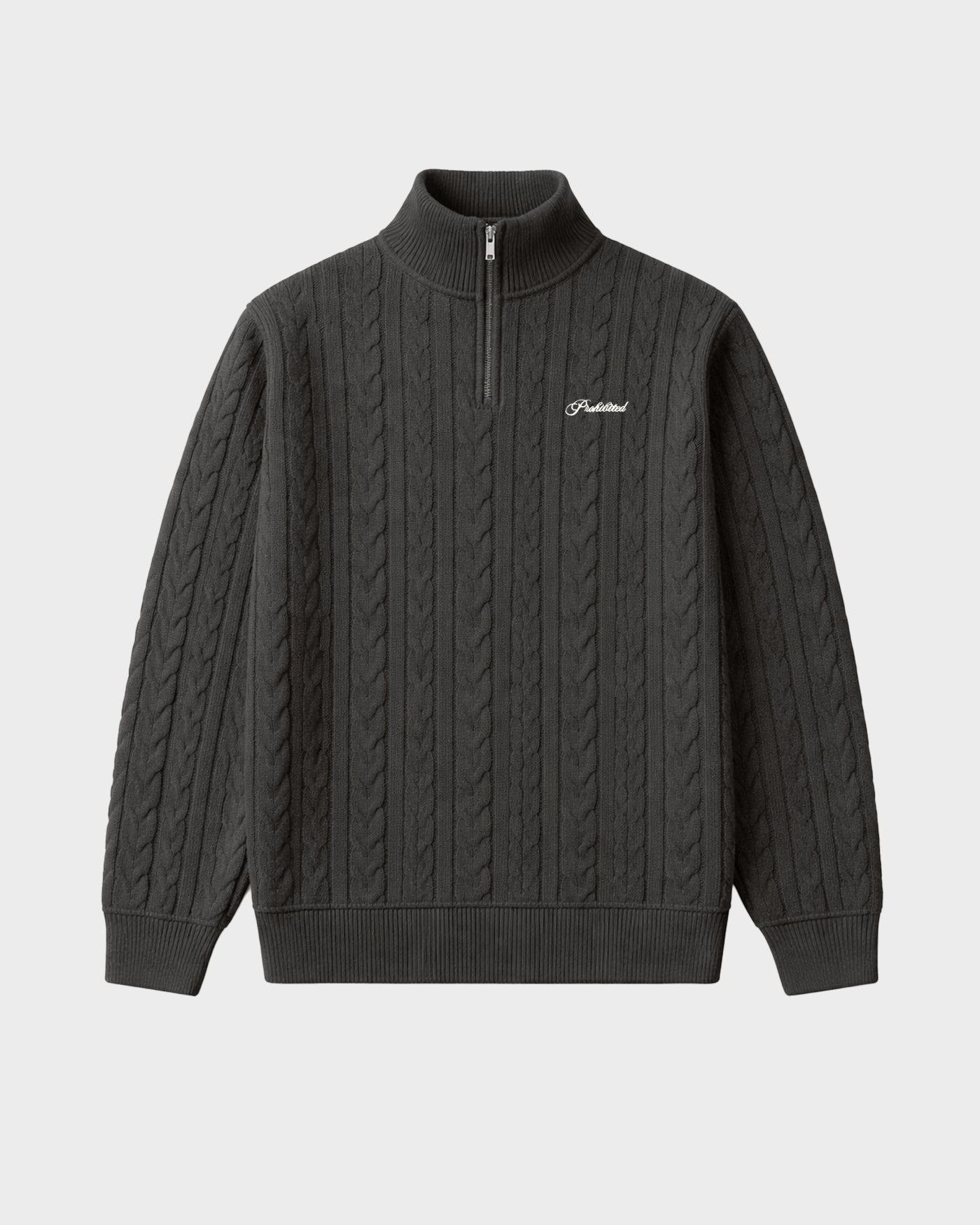 Cable Knit Quarter Zip | Dark Grey