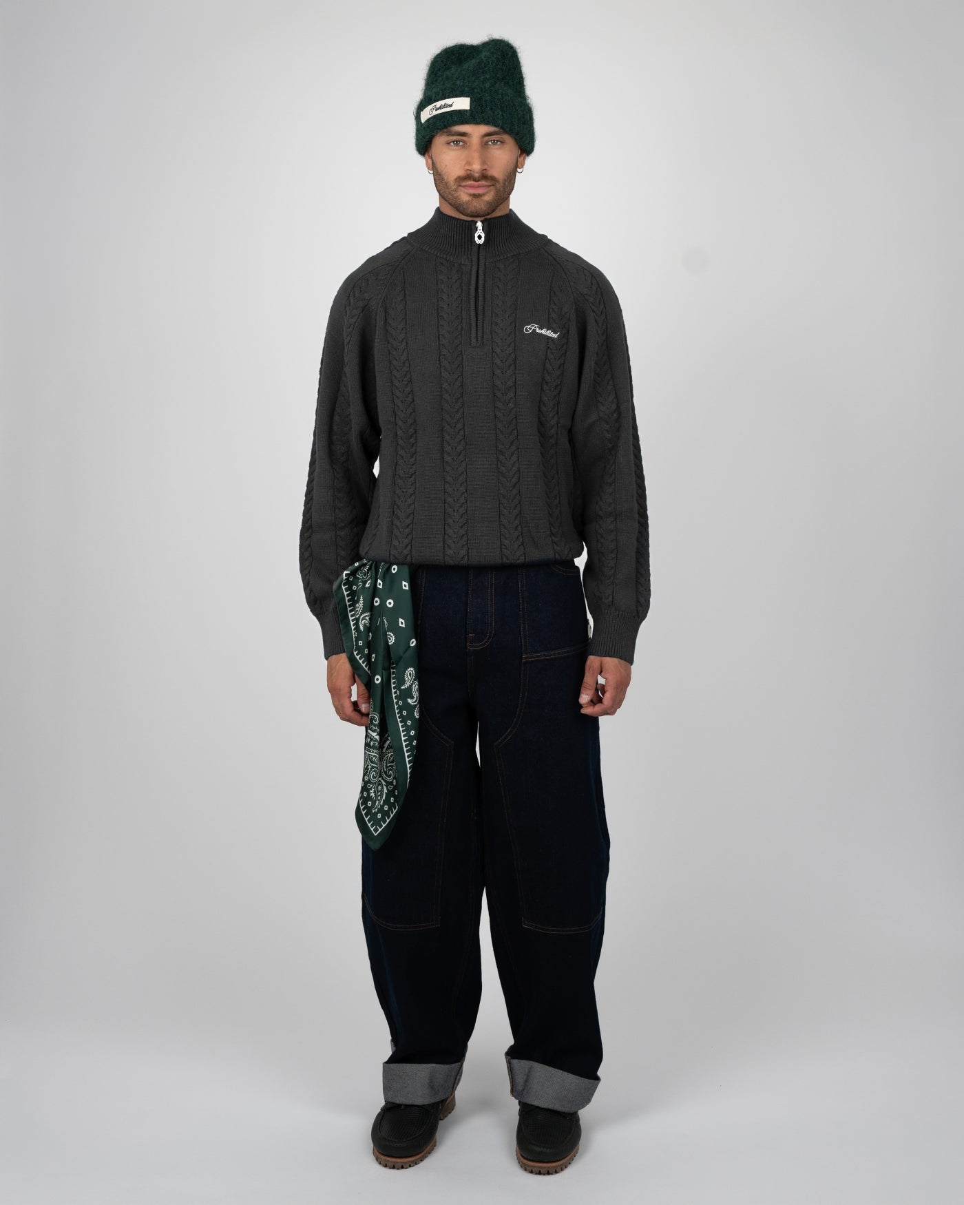 Cable Knit Quarter Zip | Dark Grey