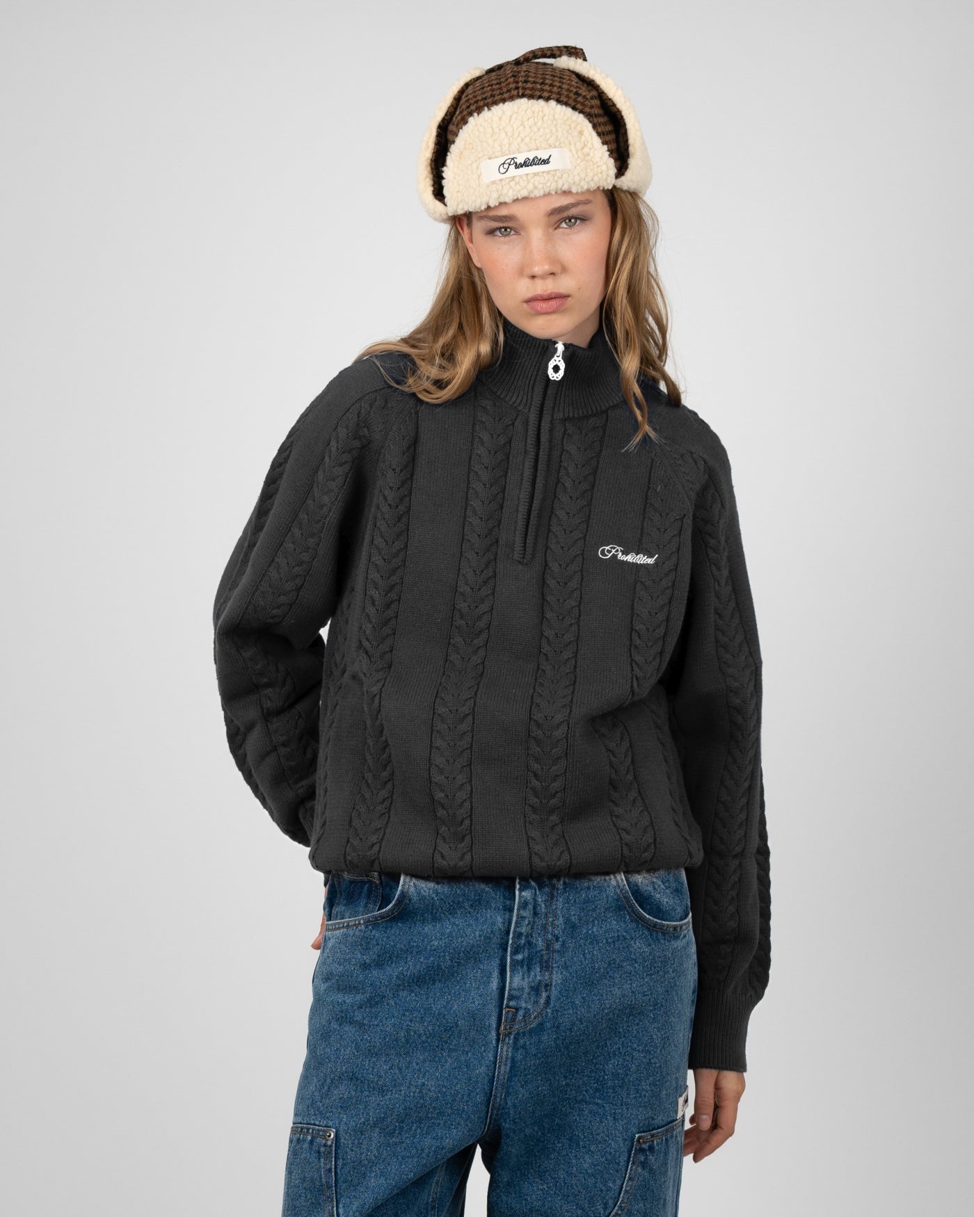 Cable Knit Quarter Zip | Dark Grey