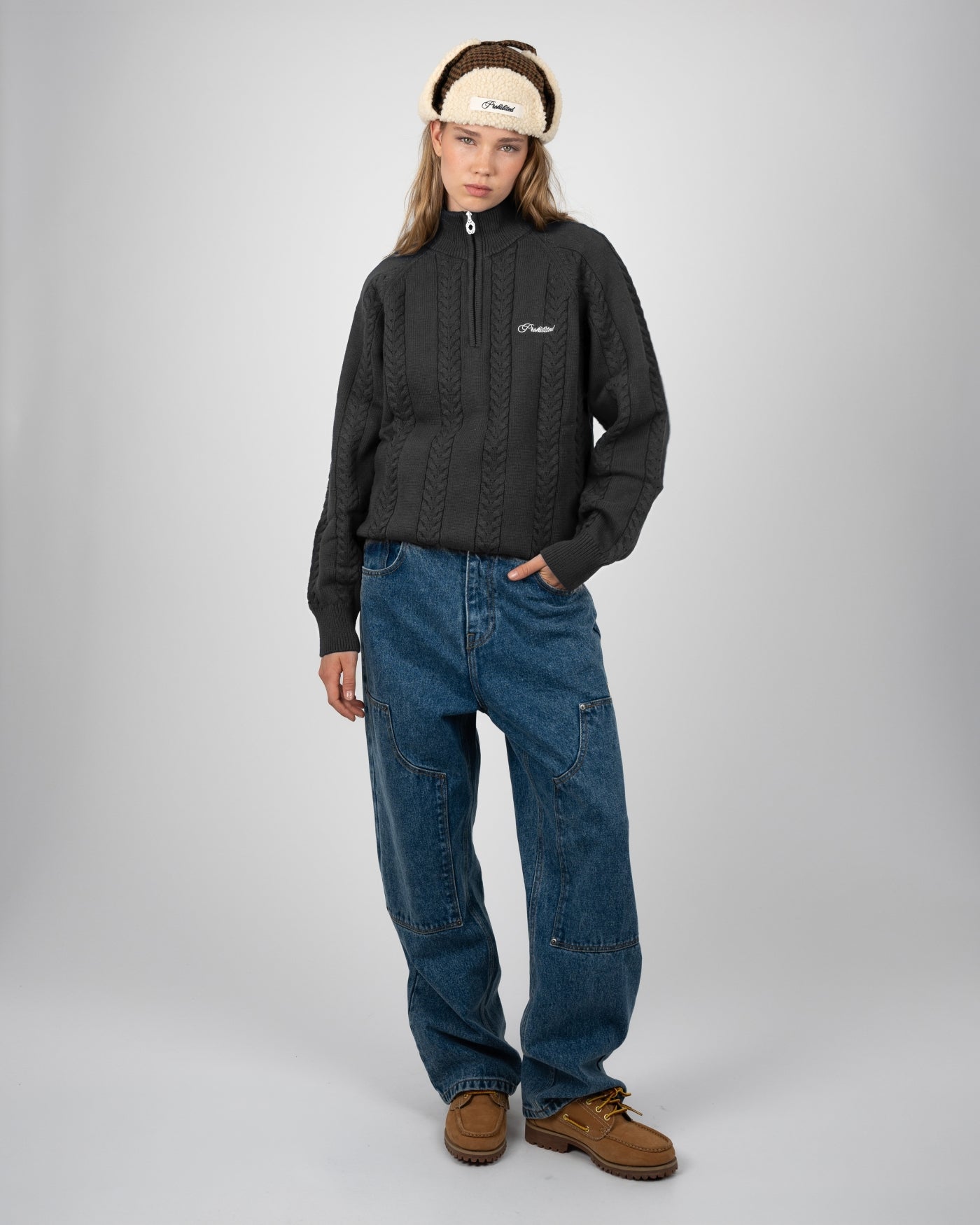 Cable Knit Quarter Zip | Dark Grey
