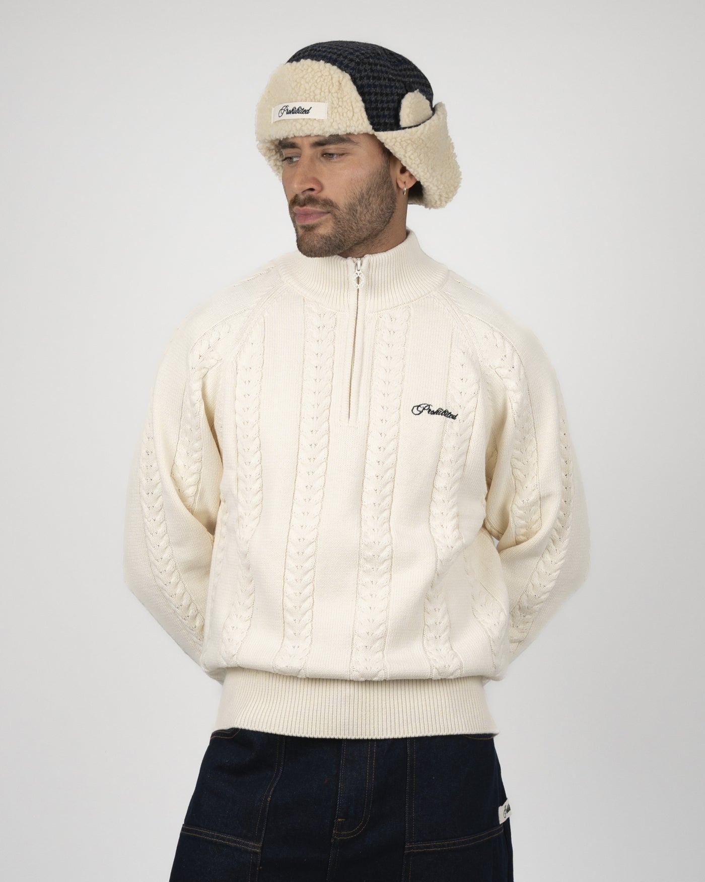 Cable Knit Quarter Zip | Cream