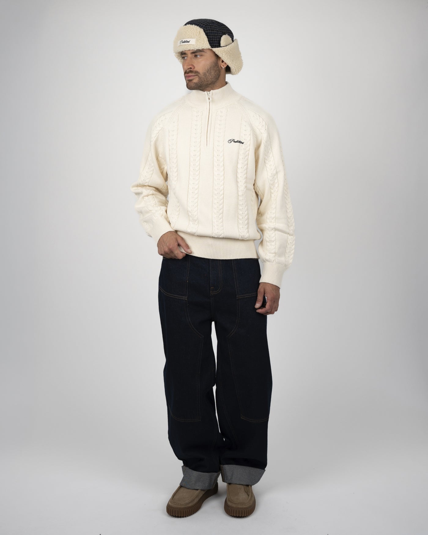 Cable Knit Quarter Zip | Cream